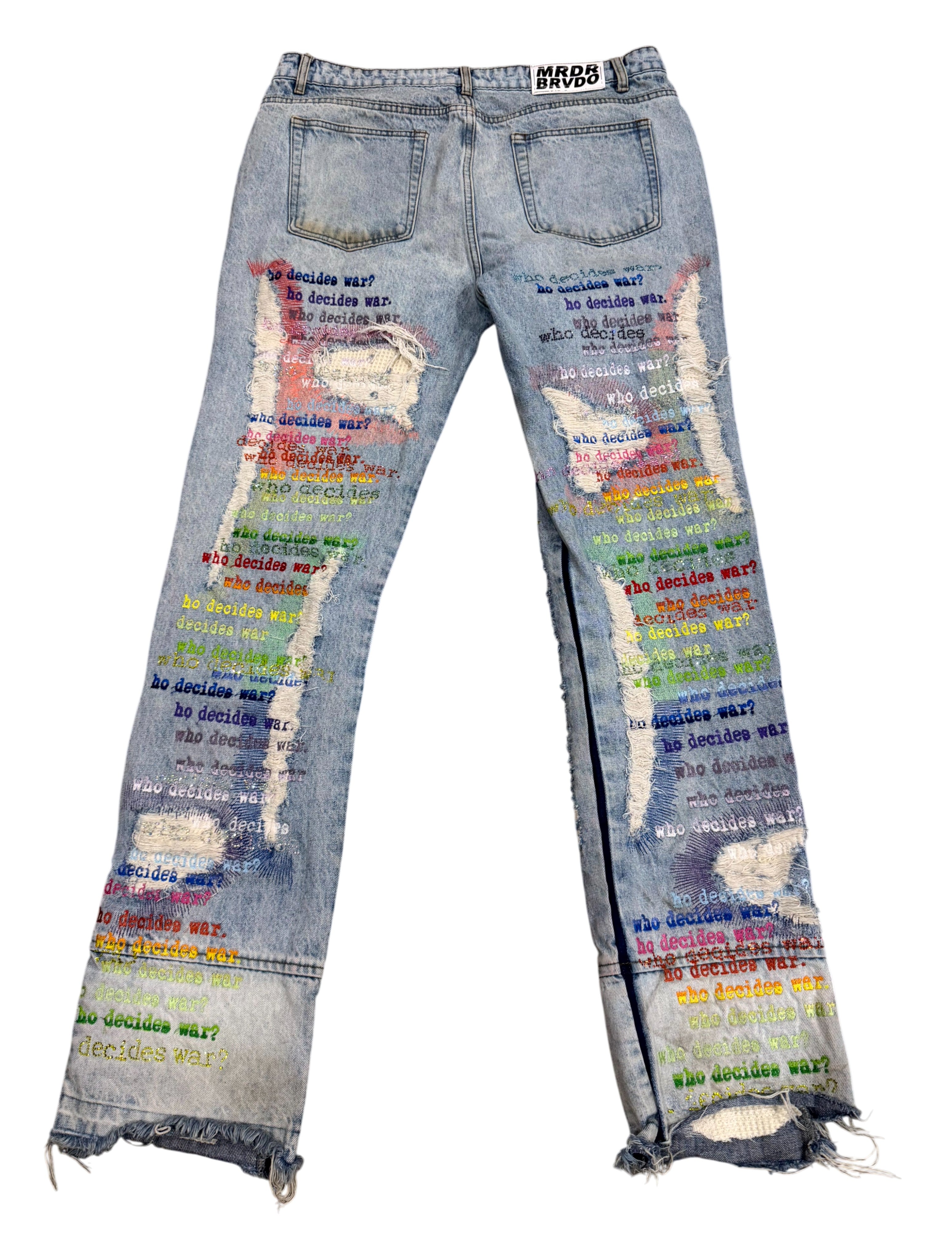 Who Decides War Scripture Light Wash & Rainbow Jeans