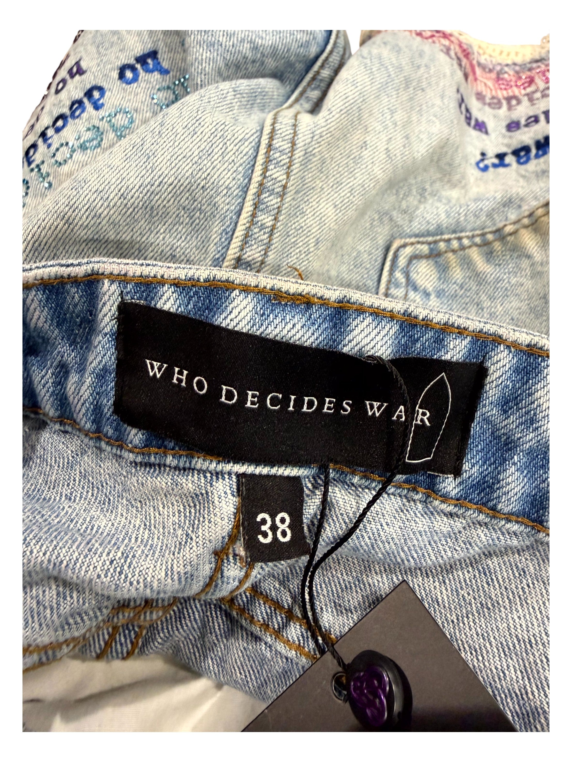 Who Decides War Scripture Light Wash & Rainbow Jeans