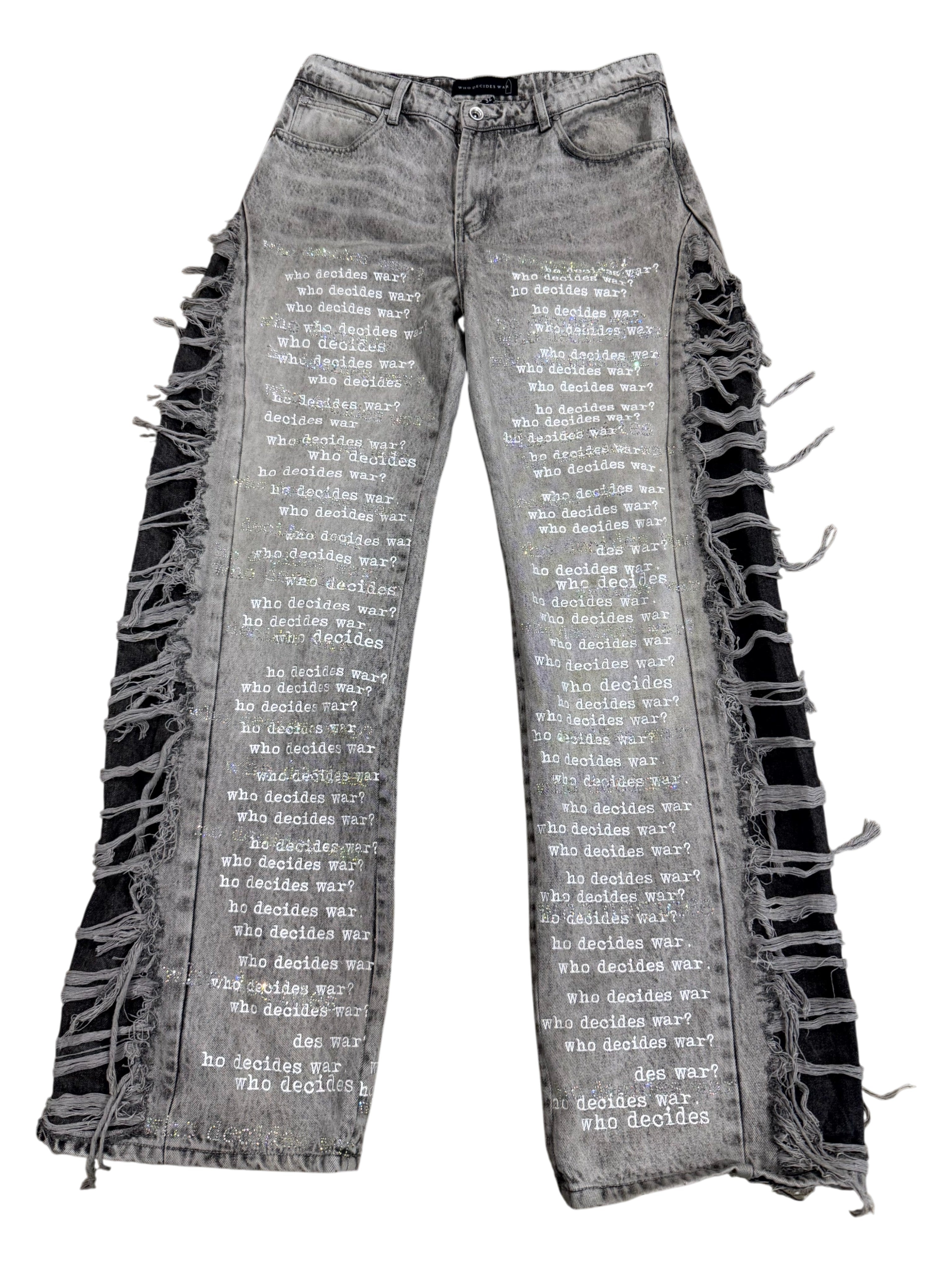 Who Decides War Ultra Flare Rhinestone Grey Jeans