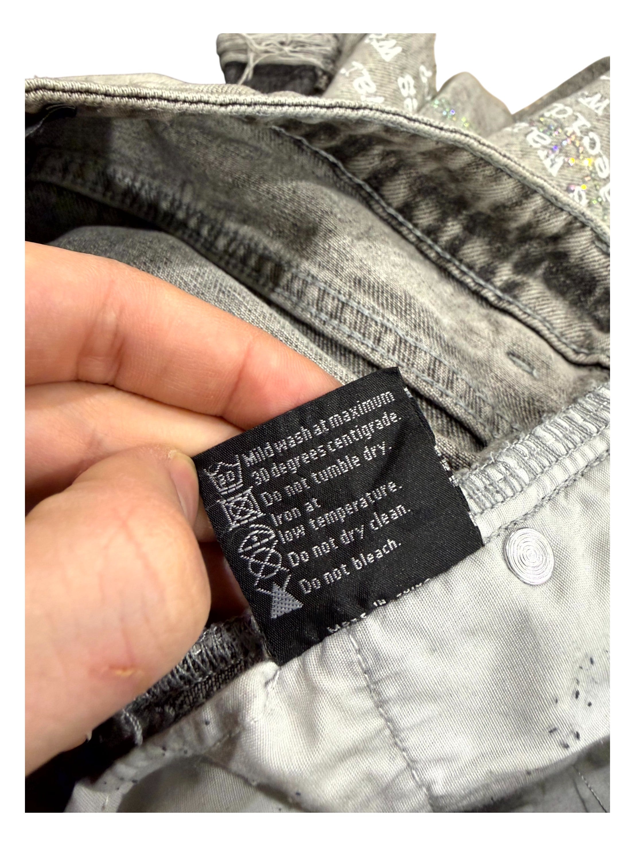 Who Decides War Ultra Flare Rhinestone Grey Jeans