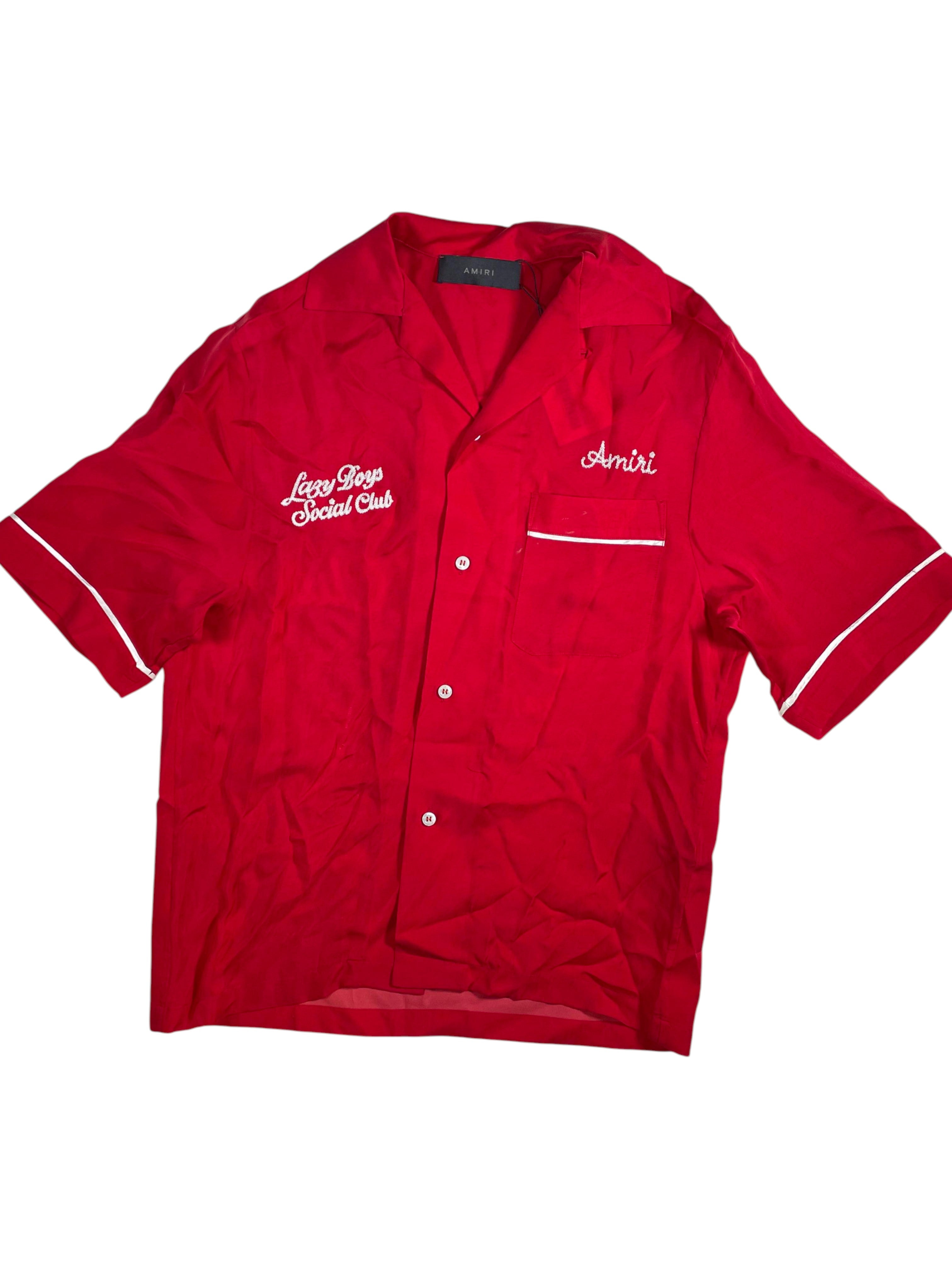 Amiri 'Lazy Boys Social Club' Red Silk Button Up