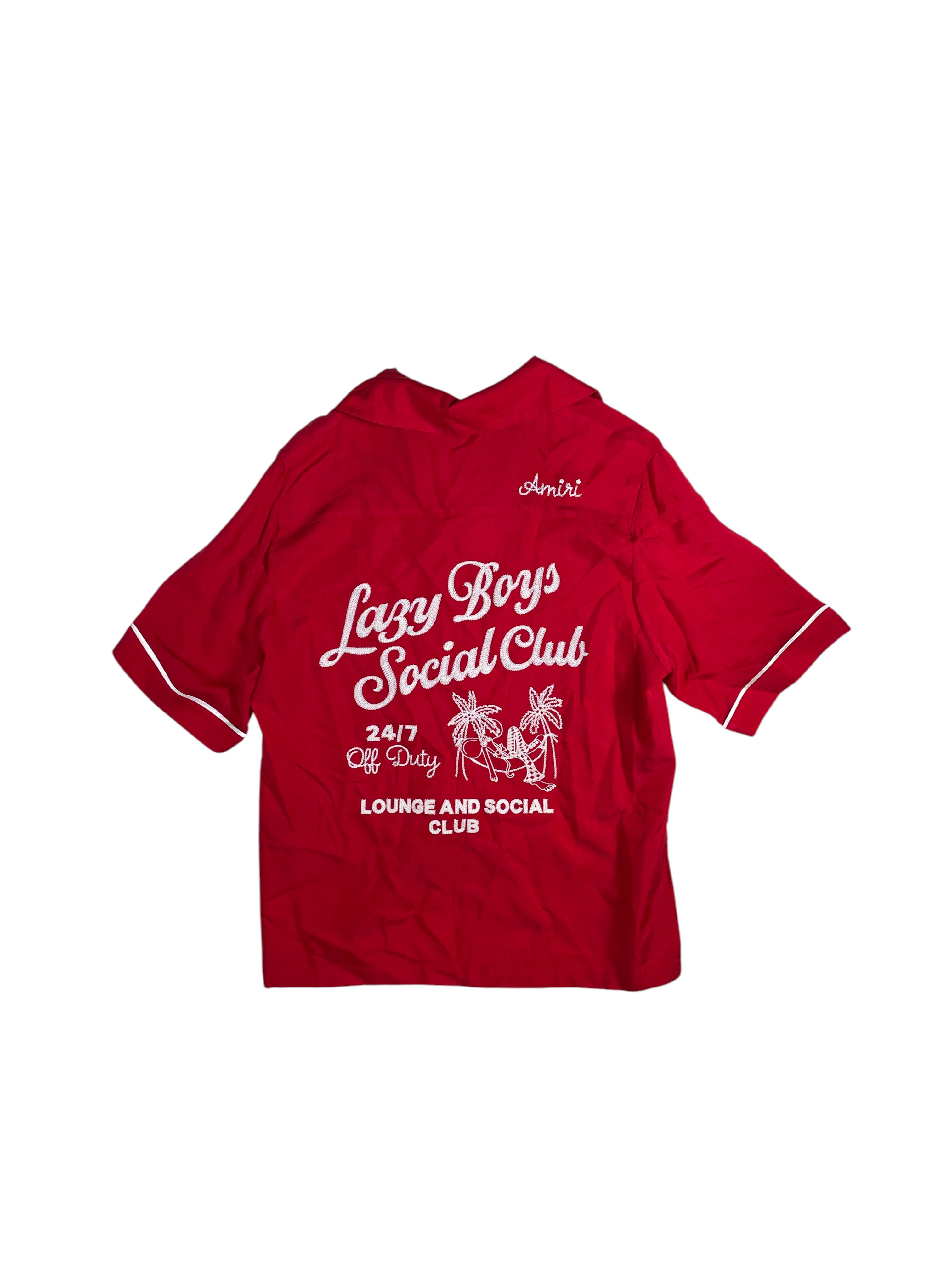 Amiri 'Lazy Boys Social Club' Red Silk Button Up