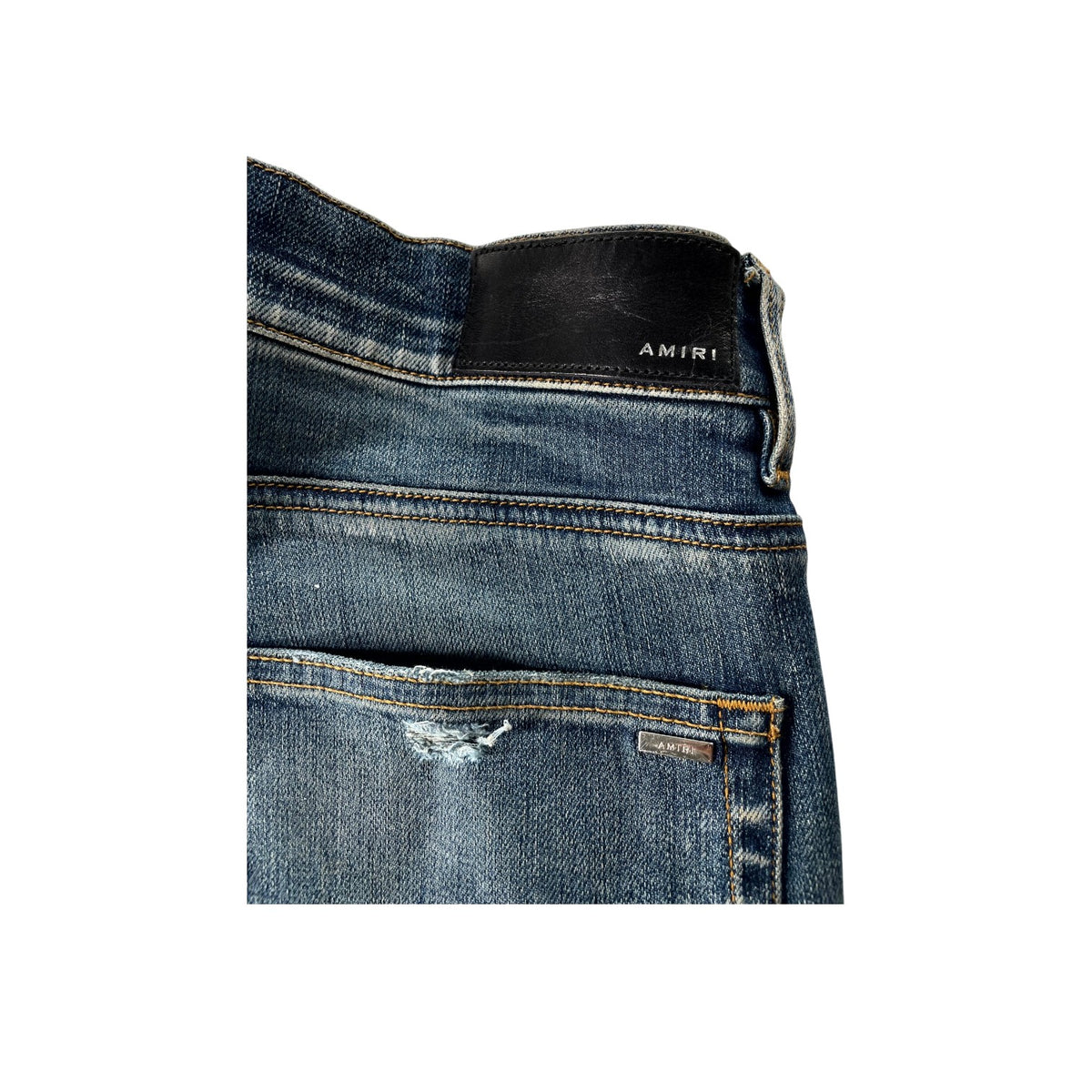 Amiri "MX1" Quilted Leather Patch Navy & Black Jeans
