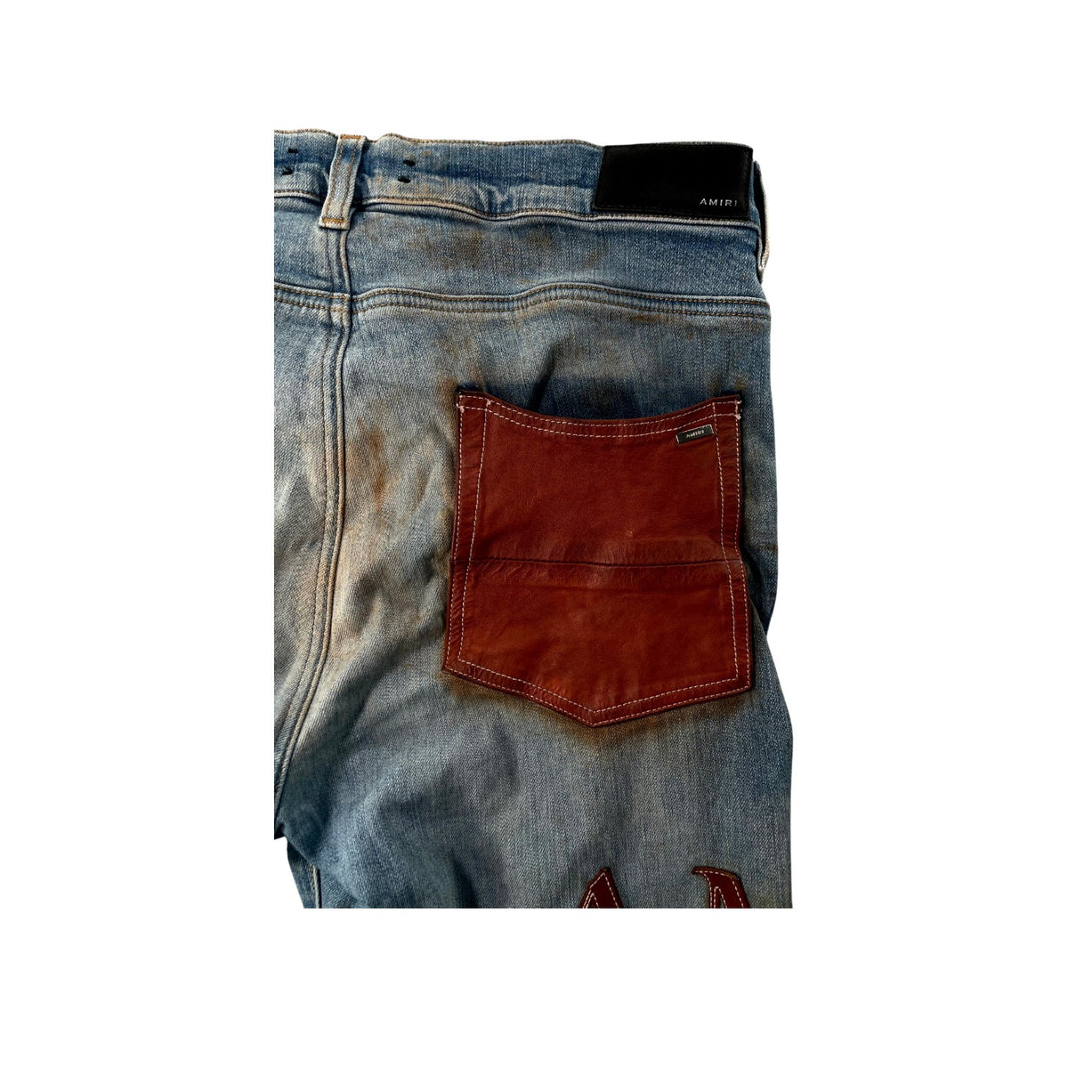 Amiri Side Logo Light Wash & Brown Jeans