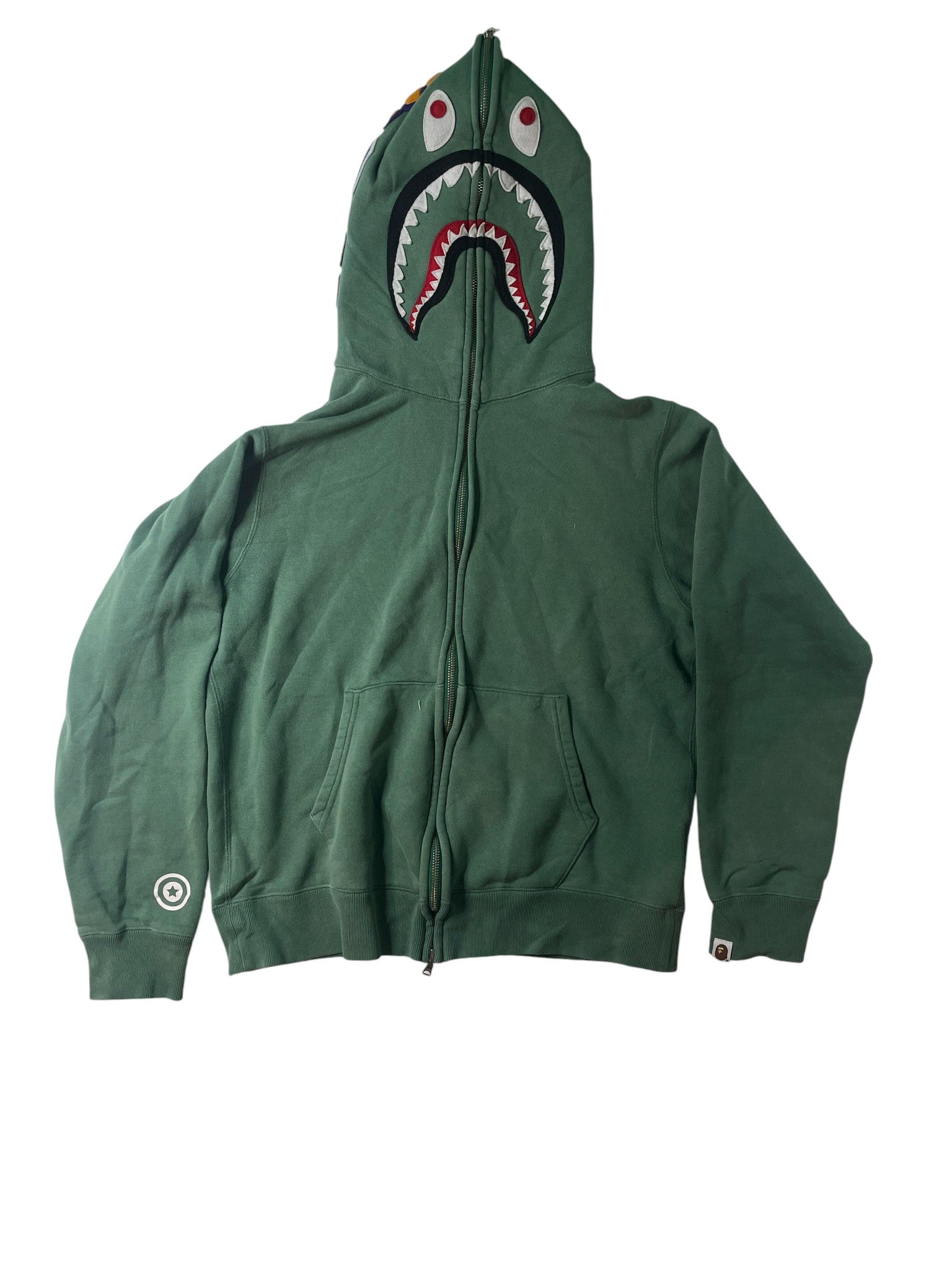 Bape 'Shark' Olive & Orange Zip Up Hoodie
