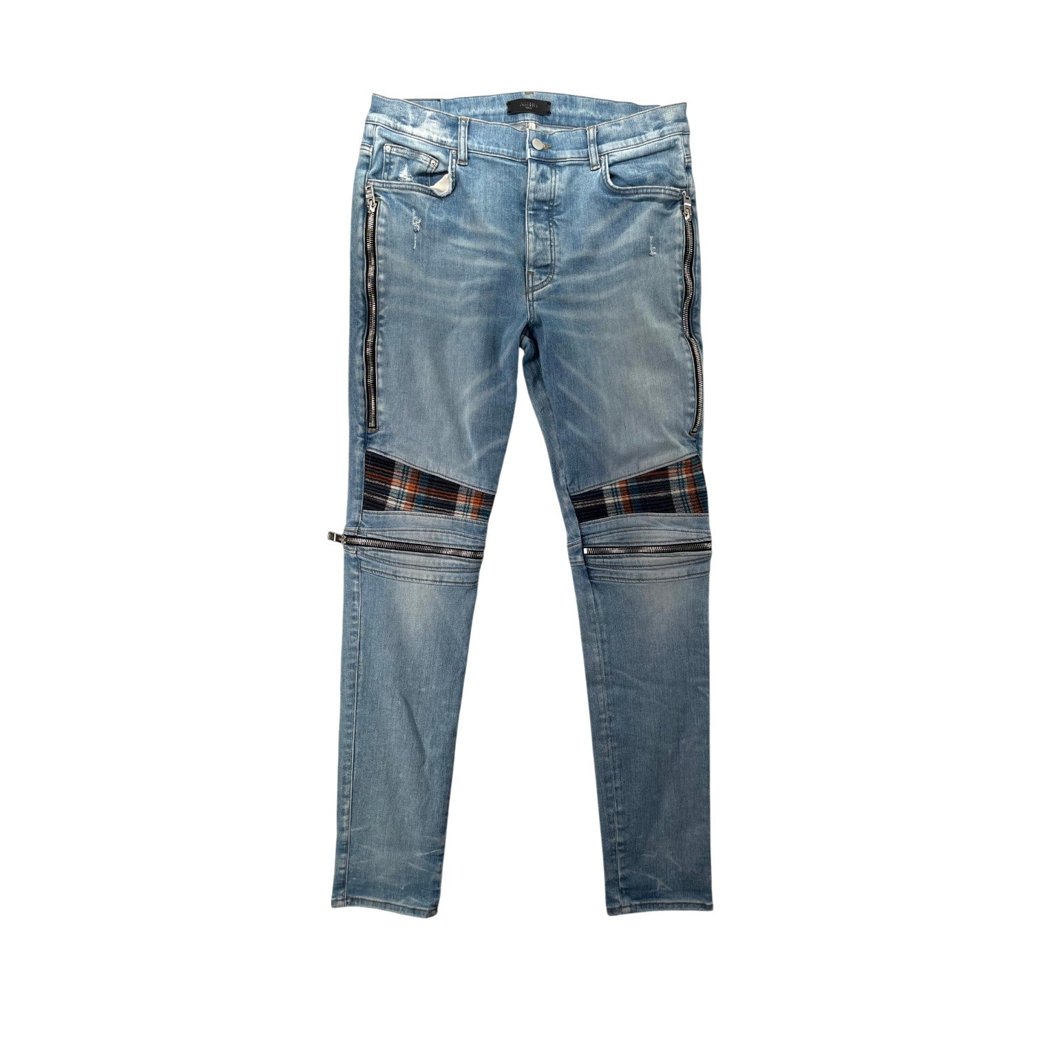 Amiri "MX2" Plaid Patch Light Wash, Blue & Orange Jeans