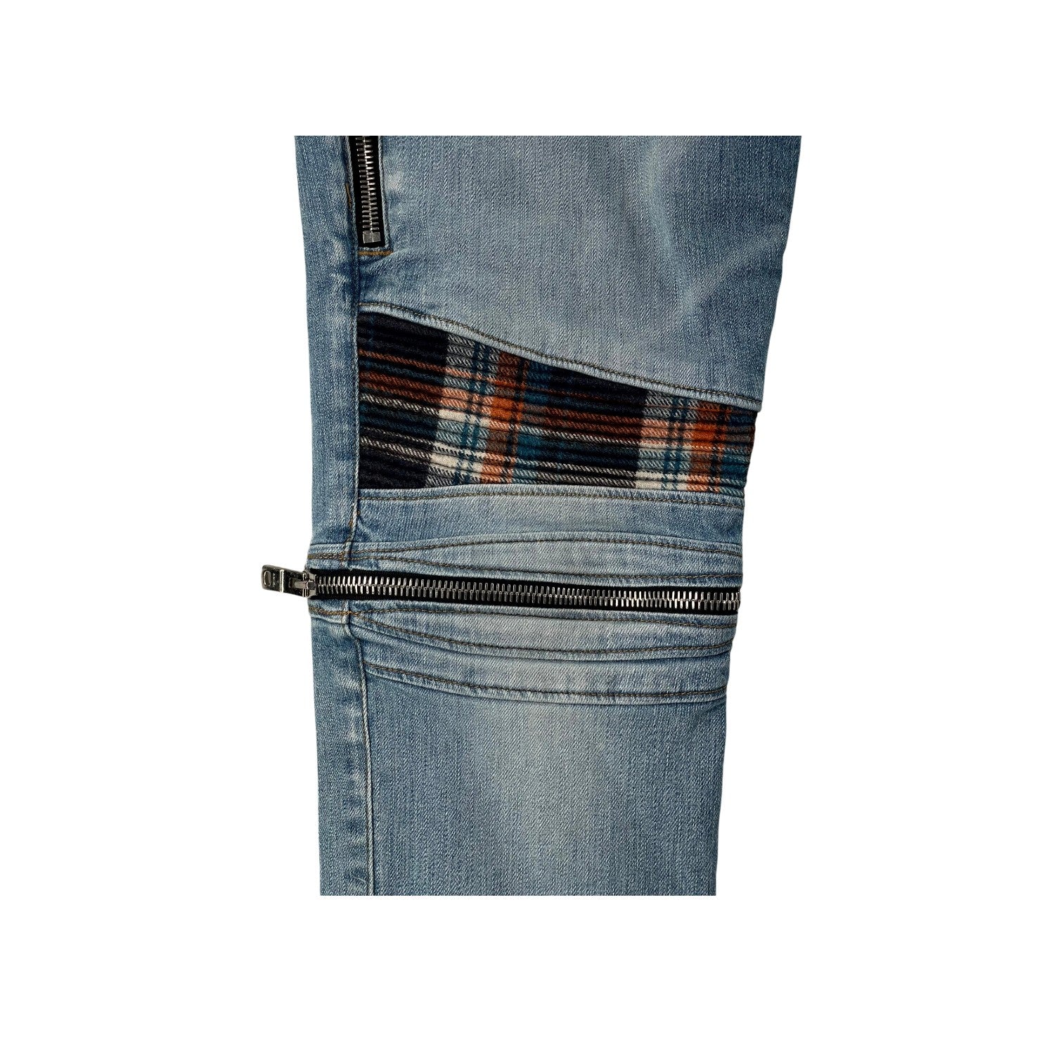 Amiri "MX2" Plaid Patch Light Wash, Blue & Orange Jeans
