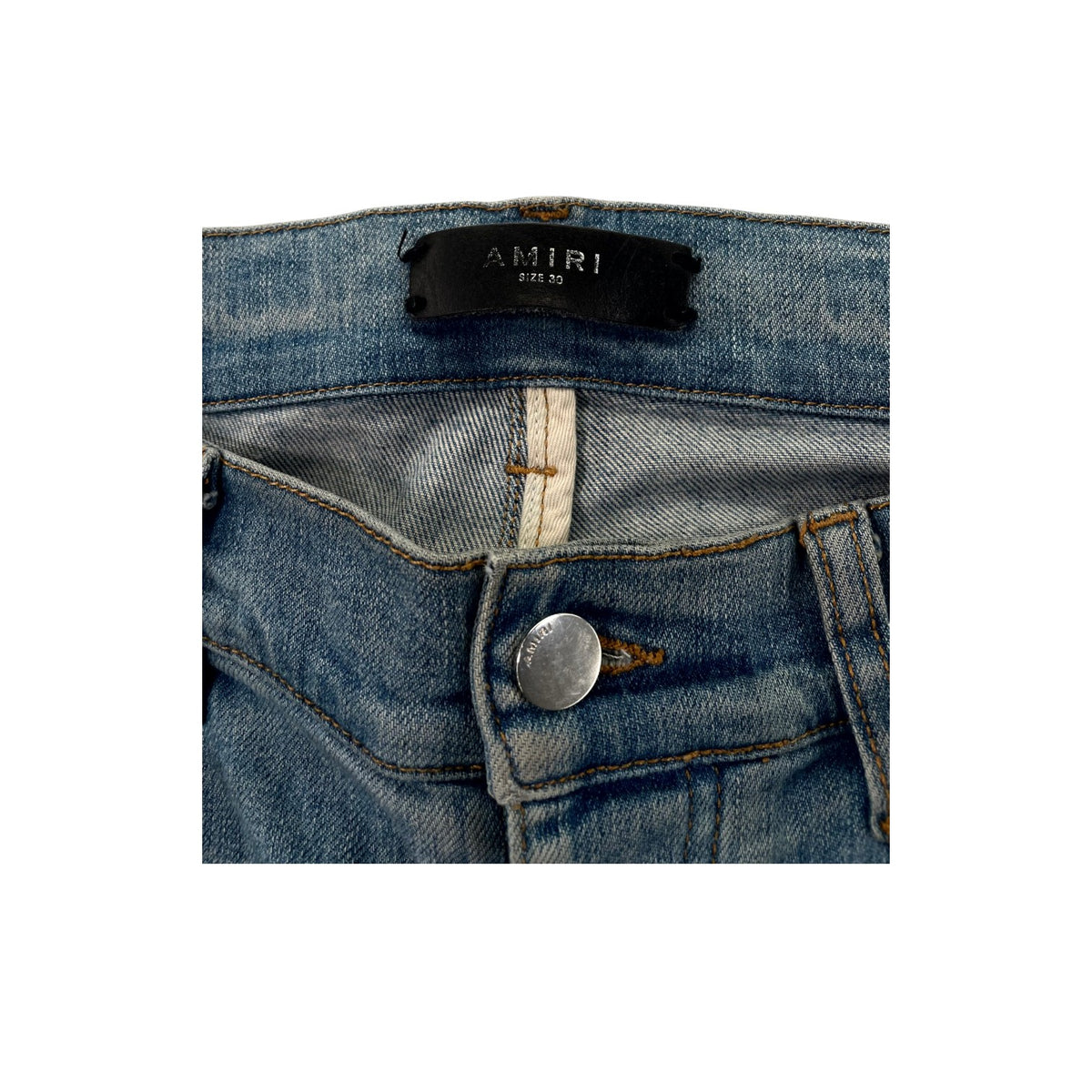 Amiri "MX2" Plaid Patch Light Wash, Black & Blue Jeans