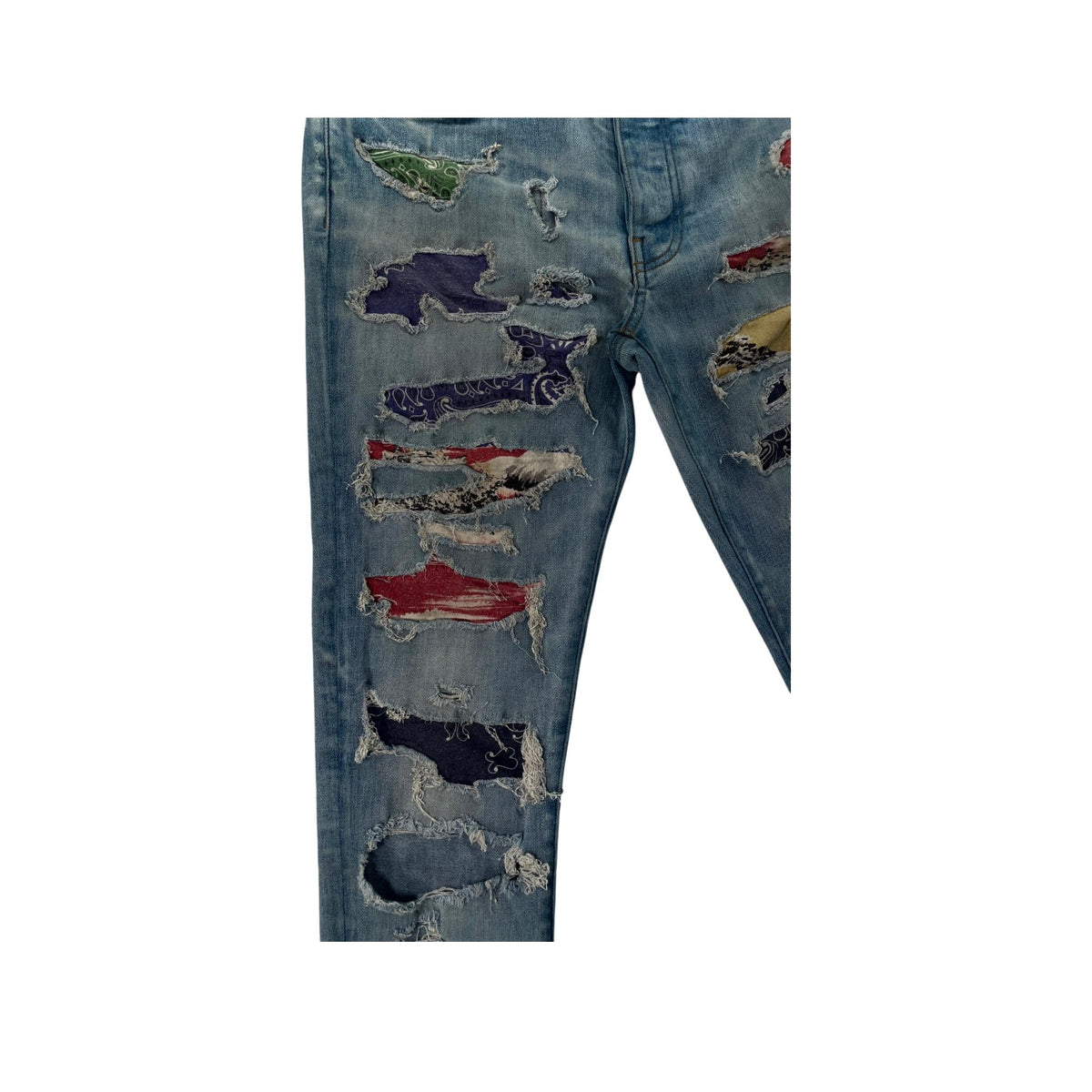 Amiri Light Wash Rainbow Paisley Thrasher Patch Jeans