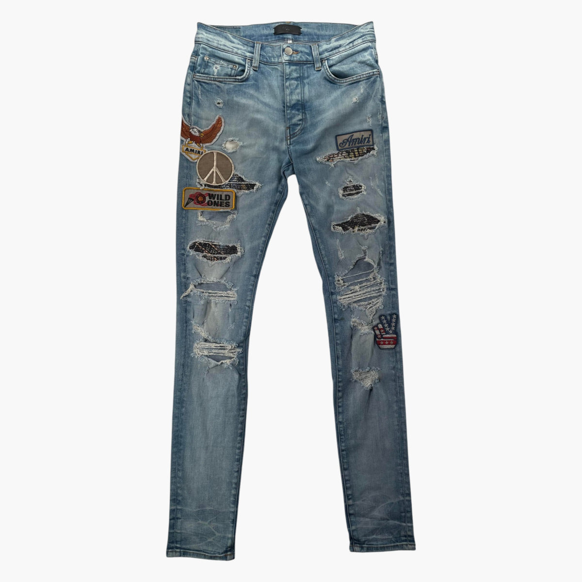 Amiri Biker Patchwork Light Wash Jeans
