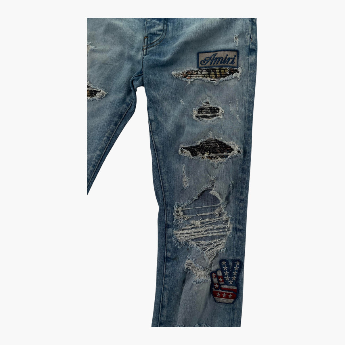 Amiri Biker Patchwork Light Wash Jeans