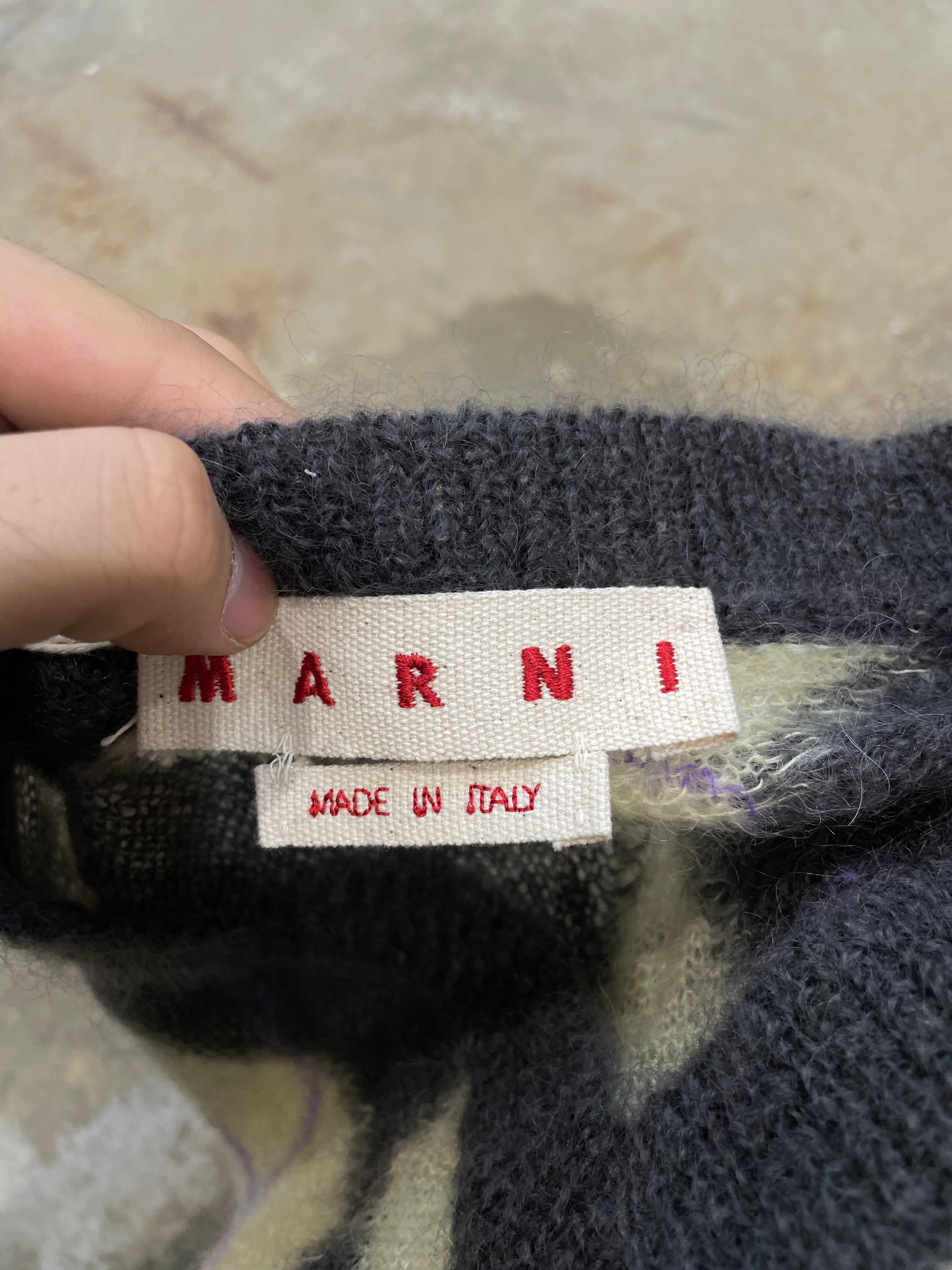 Marni Sweater Vest Grey Yellow Purple Diamond Used 50 (Small)
