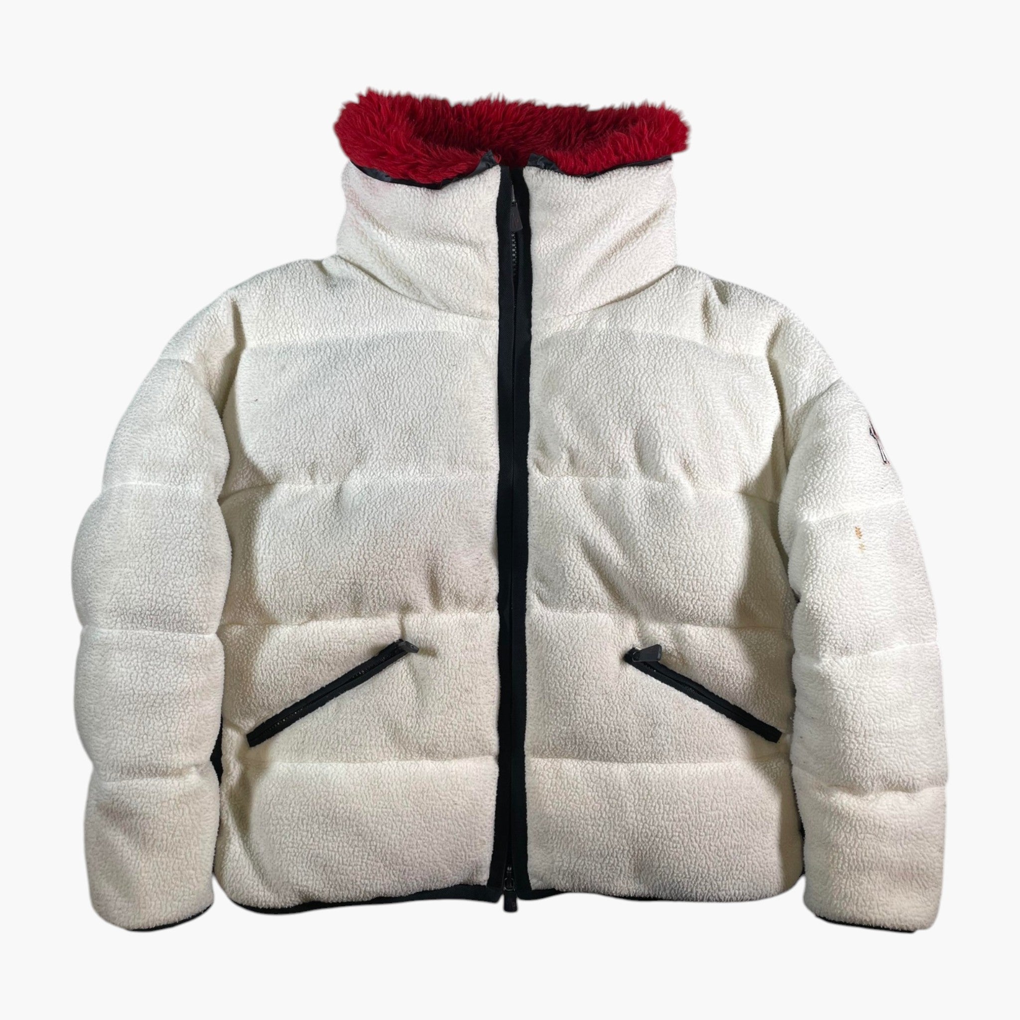 Moncler White & Red Fur Sherpa Fleece Jacket