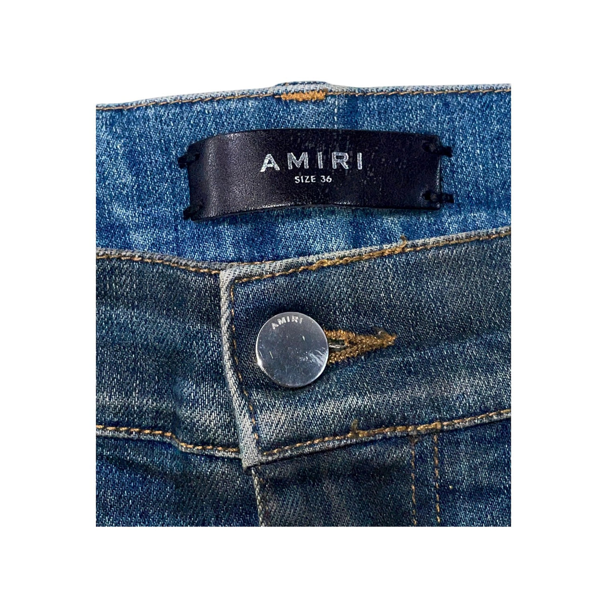 Amiri "MX1" Waxed Wool Patch Dark Wash Jeans