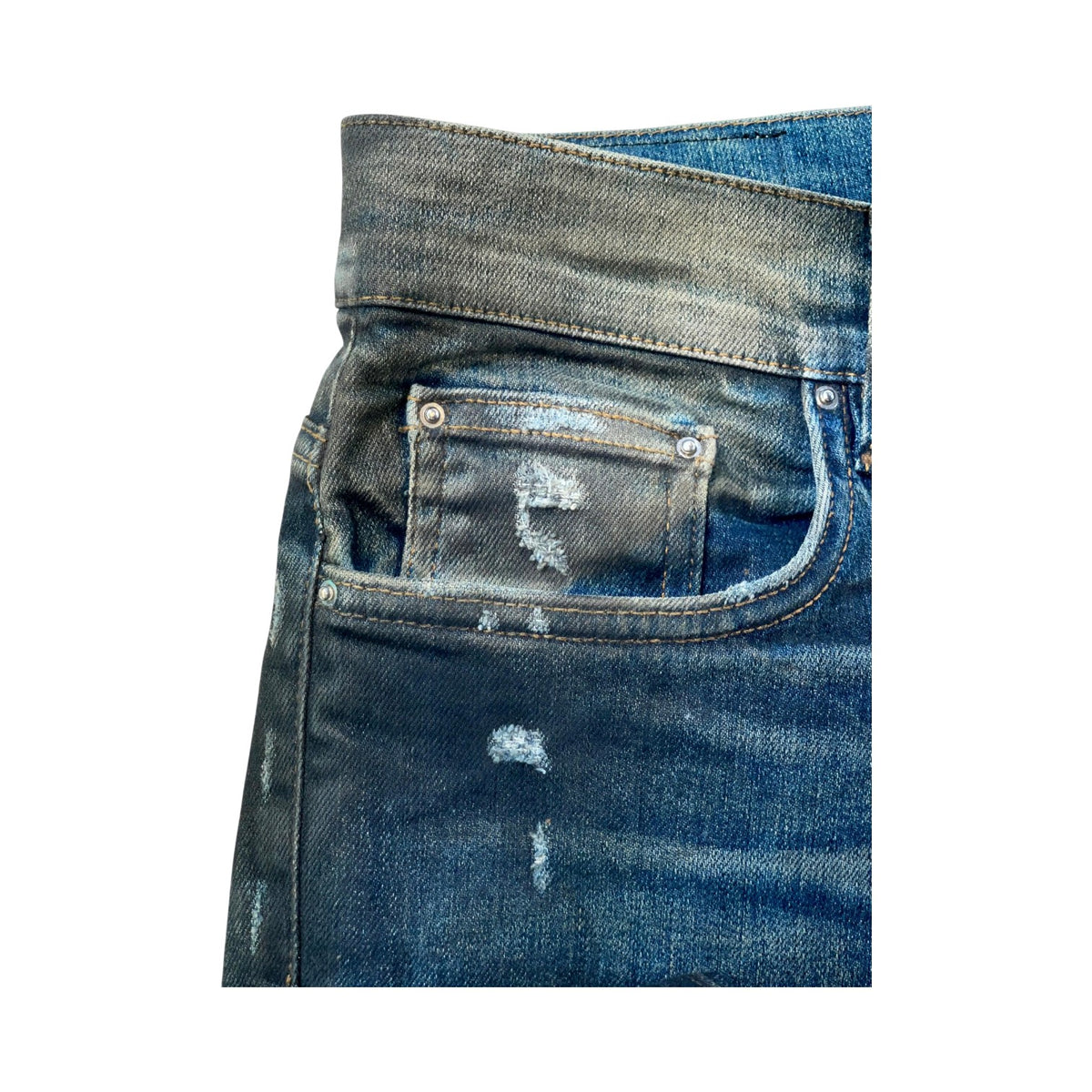 Amiri "MX1" Waxed Wool Patch Dark Wash Jeans