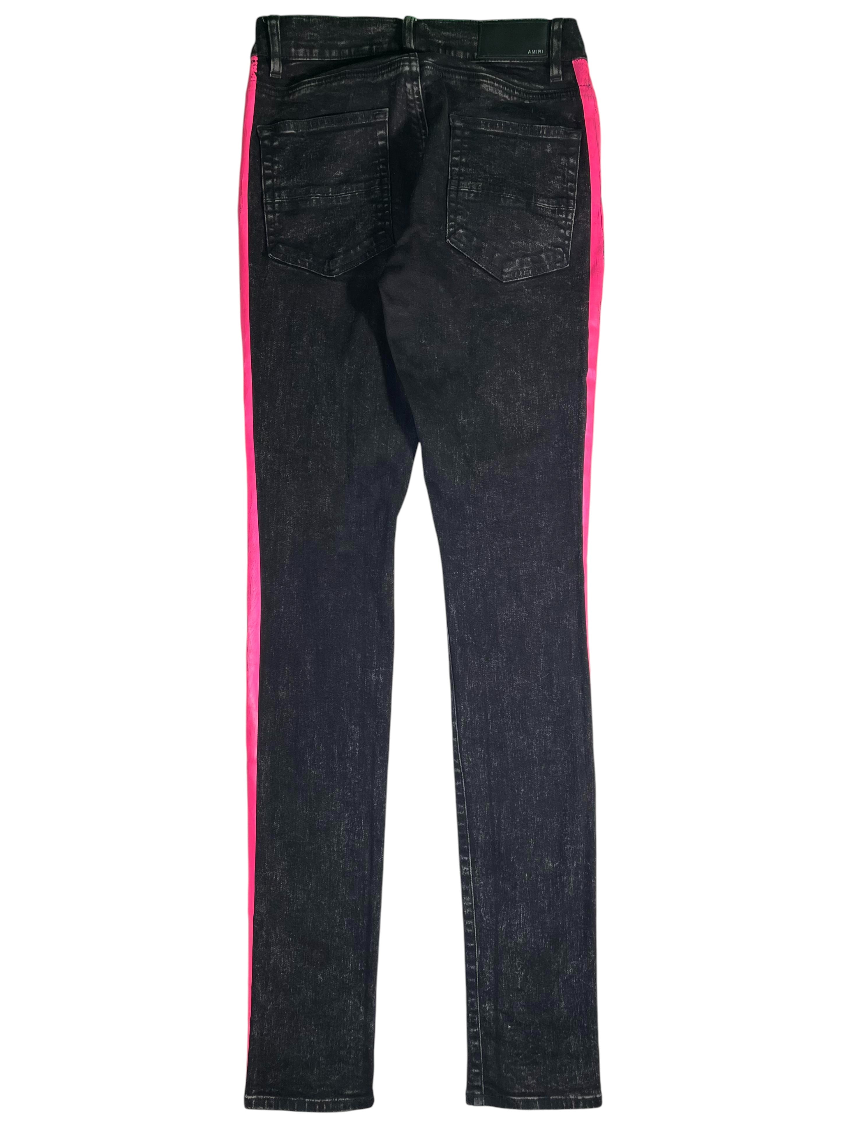 Amiri Aged Black & Pink Stripe Jeans