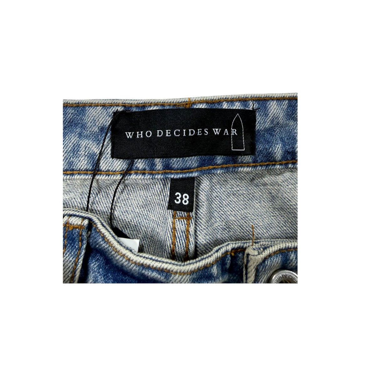 Who Decides War Patched Arch Repaired Blowout Light Wash Jeans