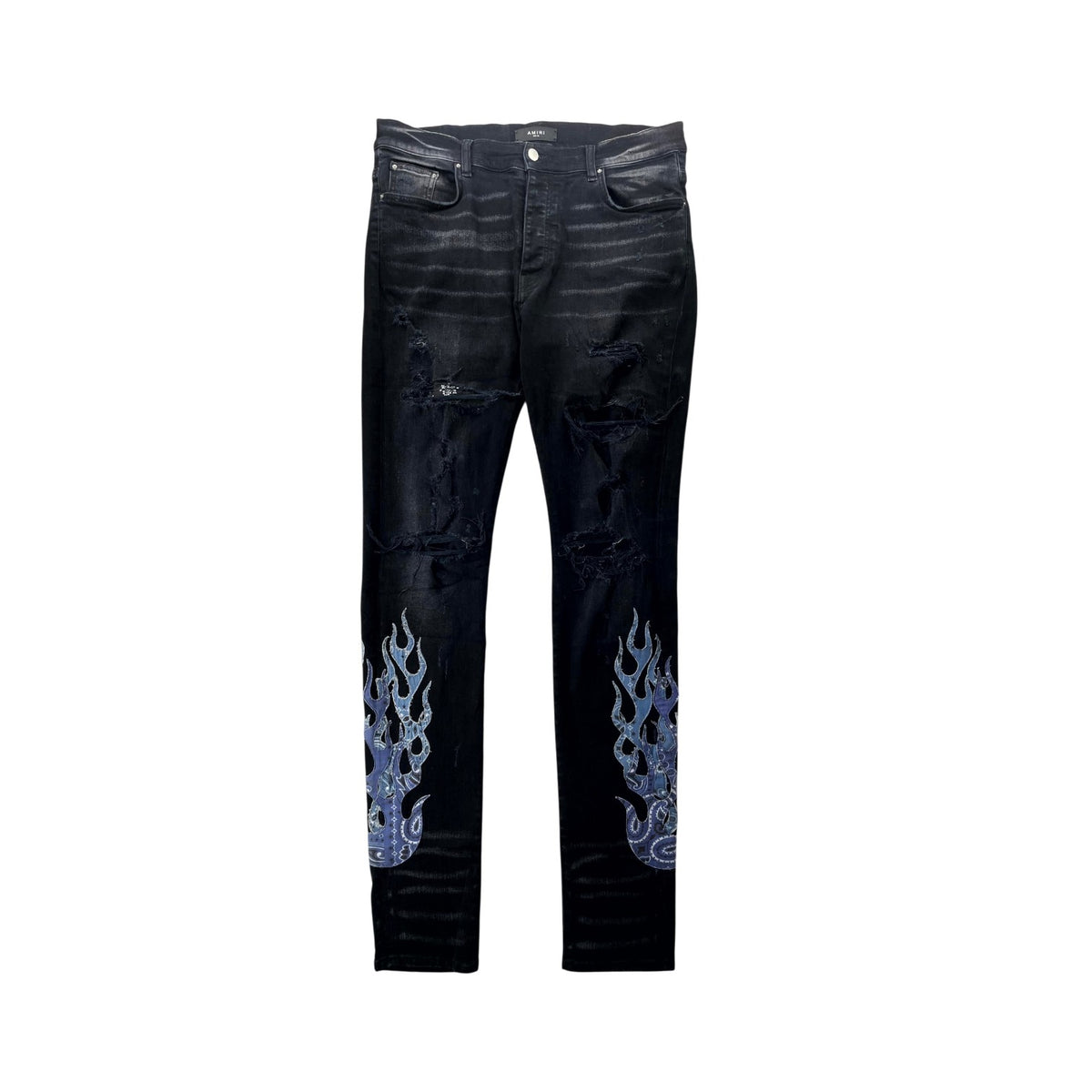 Amiri Paisley Flames Black Wash & Blue Jeans