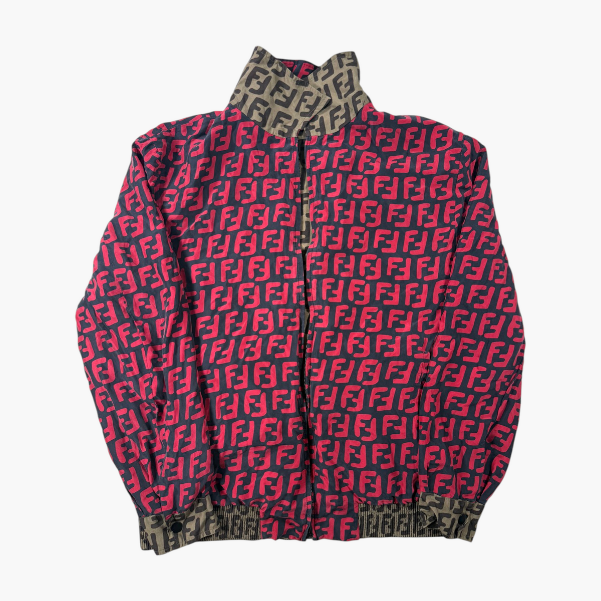 Fendi Reversable Monogram Brown Tan & Red Track Jacket