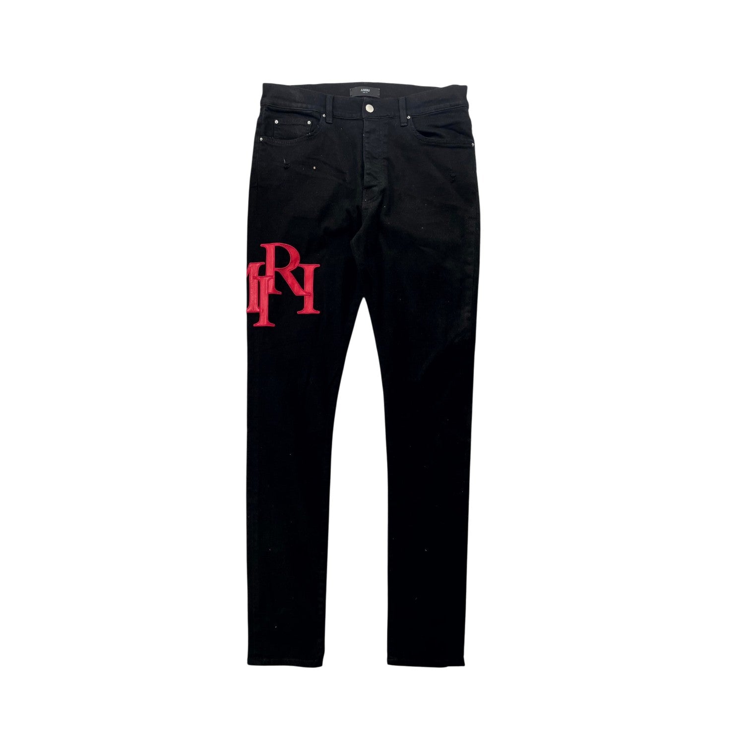 Amiri Staggered Side Logo Black & Red Jeans