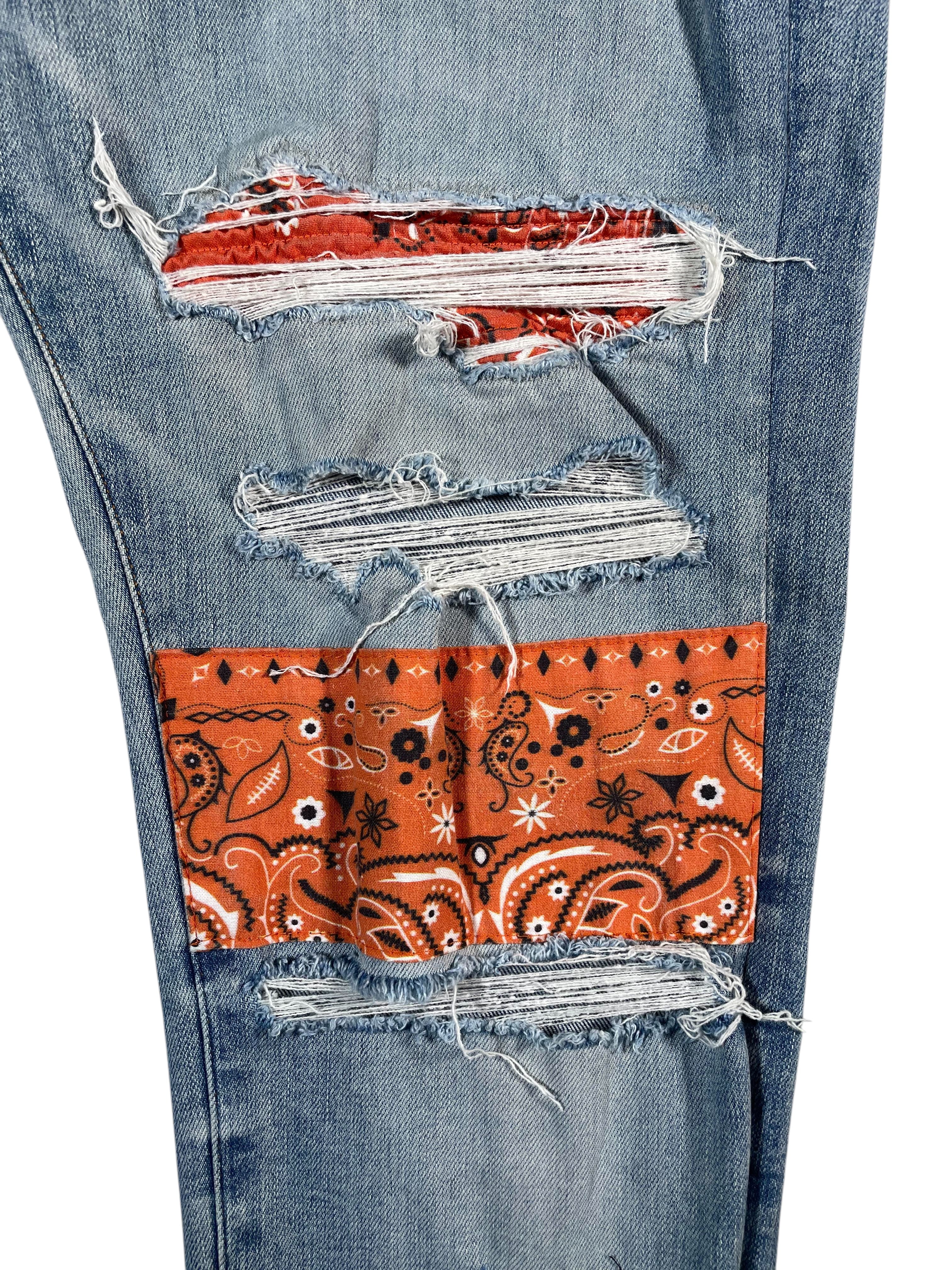 Amiri Paisley Thrasher Orange Patchwork Light Wash Jeans