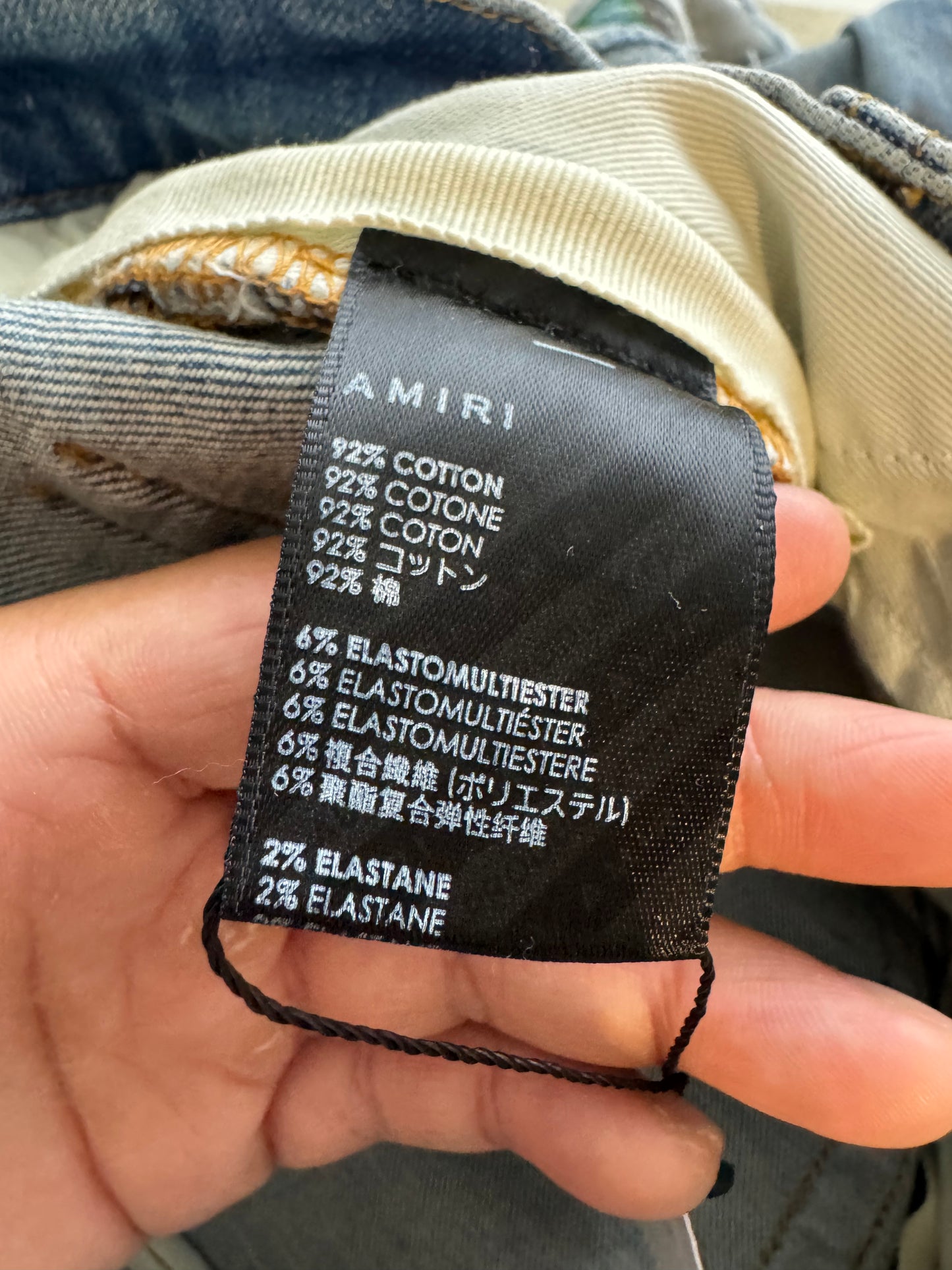 Amiri MX1 Green Plaid Patch Light Wash Jean