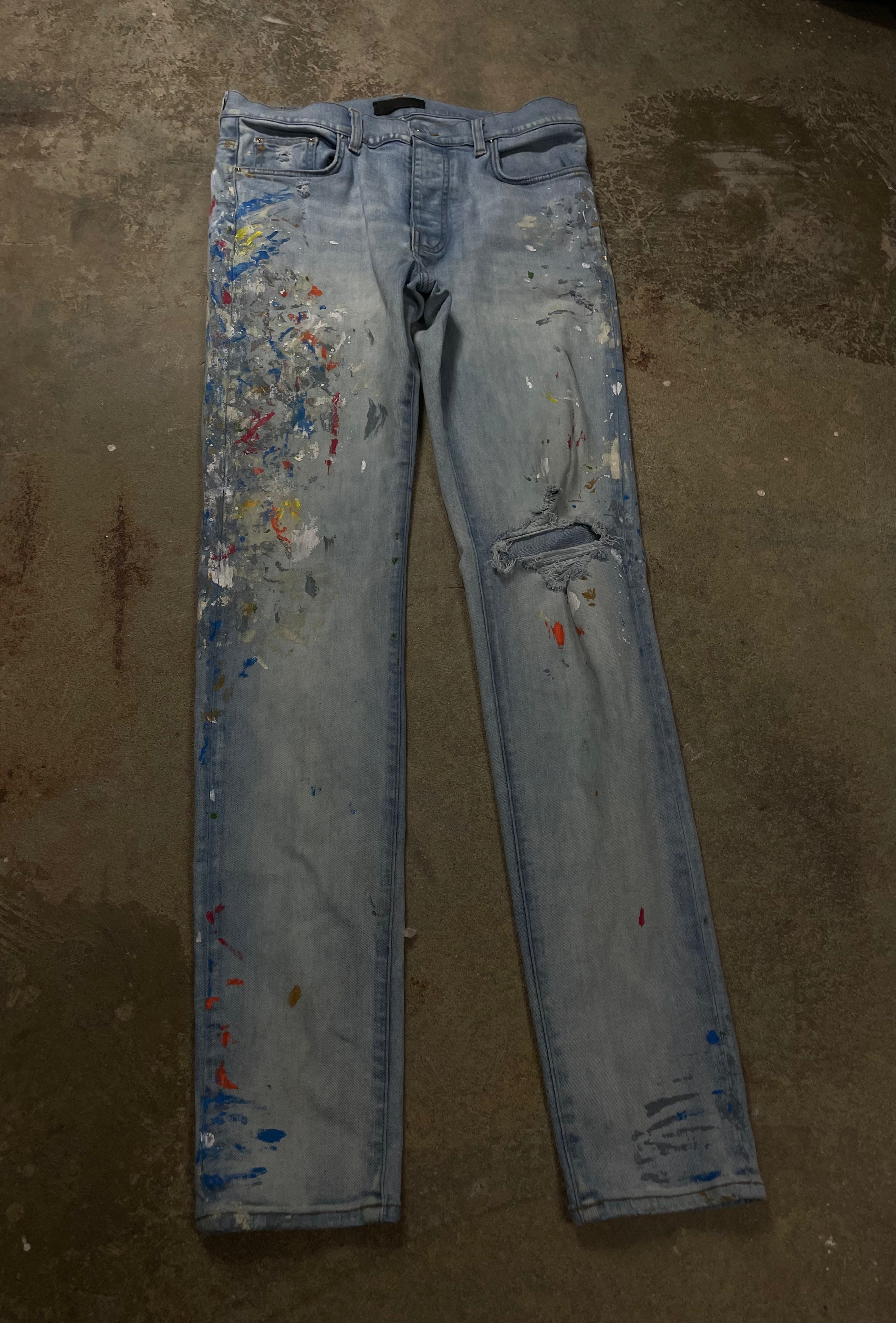 Amiri Jeans Light Wash Splatter Thrasher Used 34