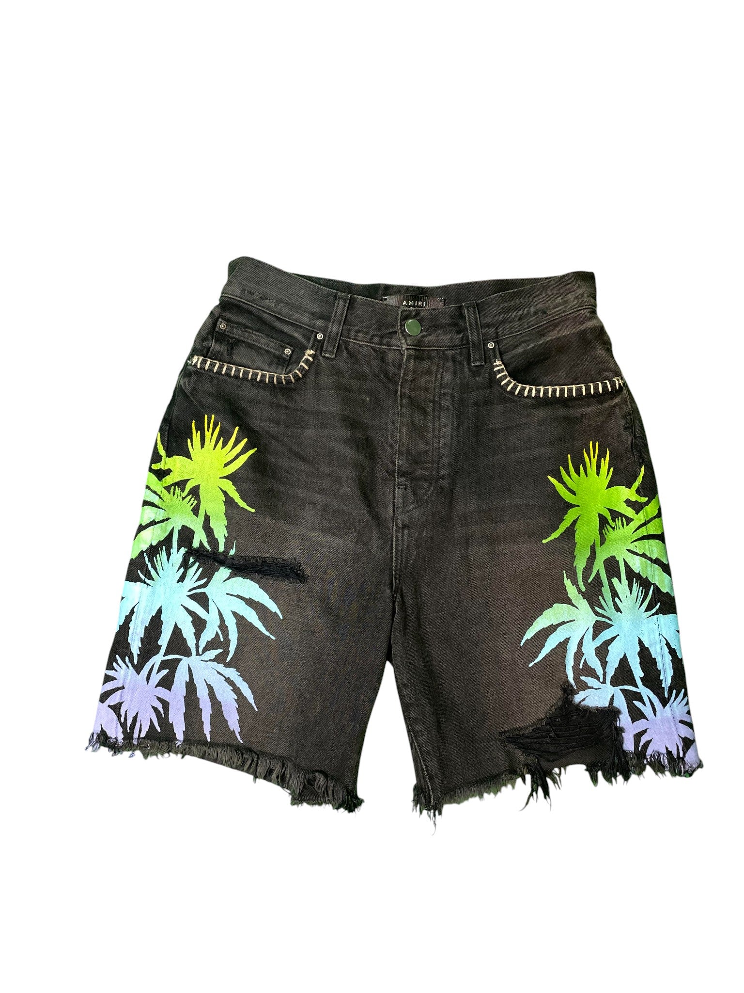 Amiri Palm Tree Black Jean Shorts