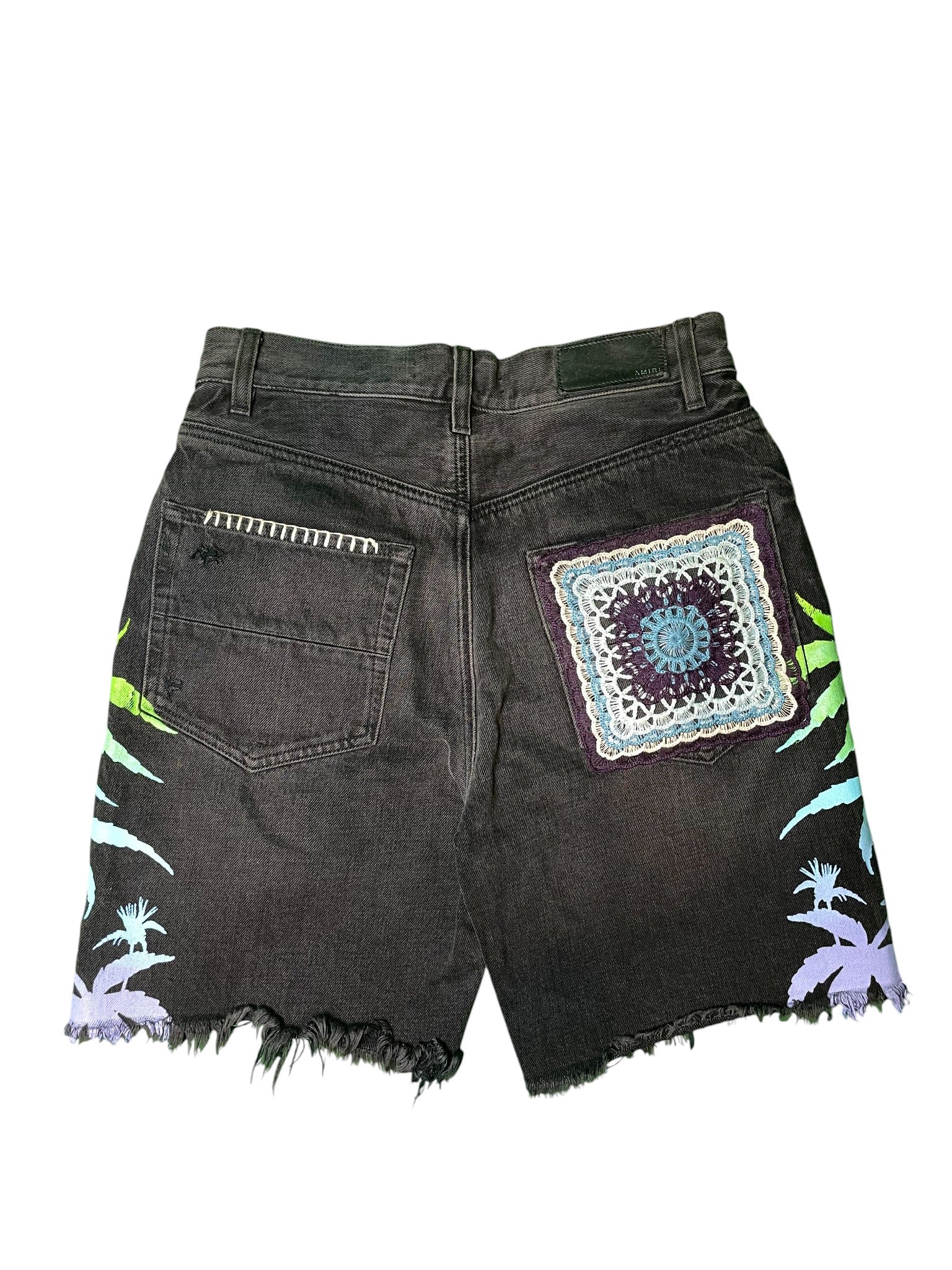 Amiri Palm Tree Black Jean Shorts
