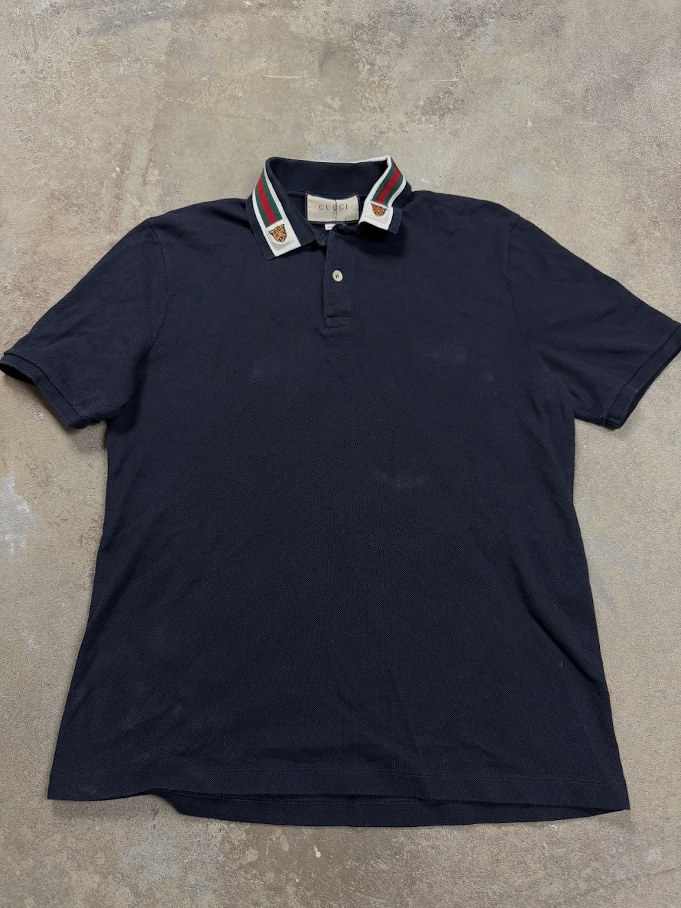 Gucci Polo Navy Tiger Collar Used XXL