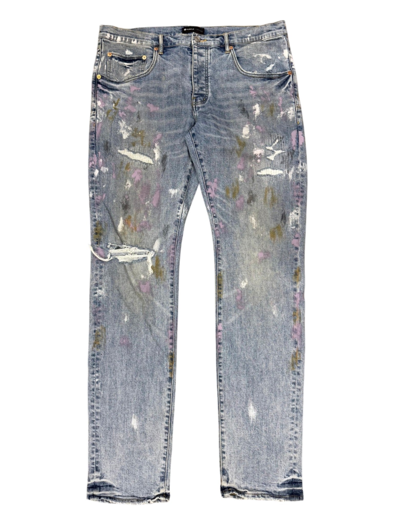 Purple Brand Multi Splatter Ripped Light Wash Jeans