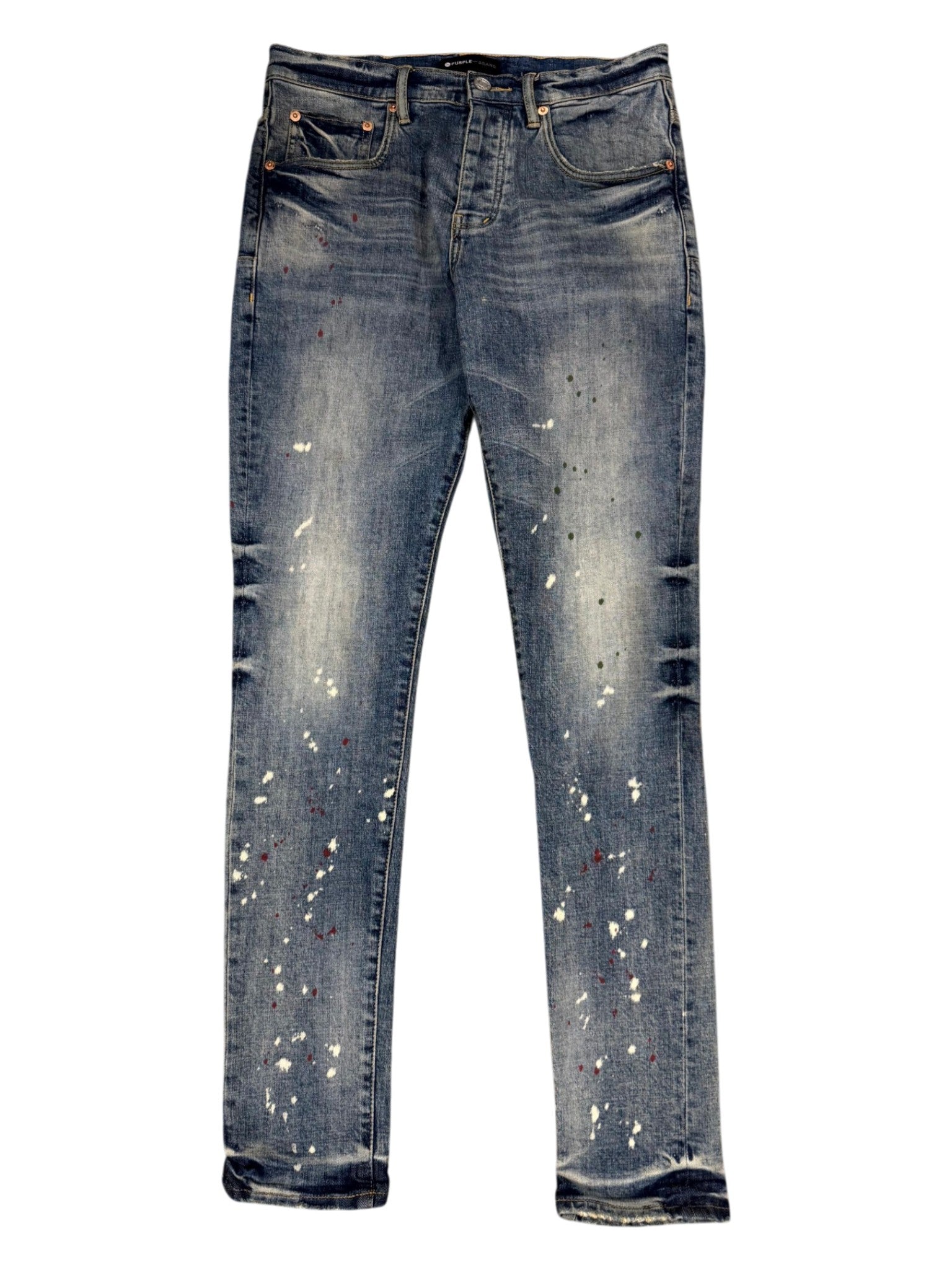 Purple Brand Paint Splatter Light Wash Jeans