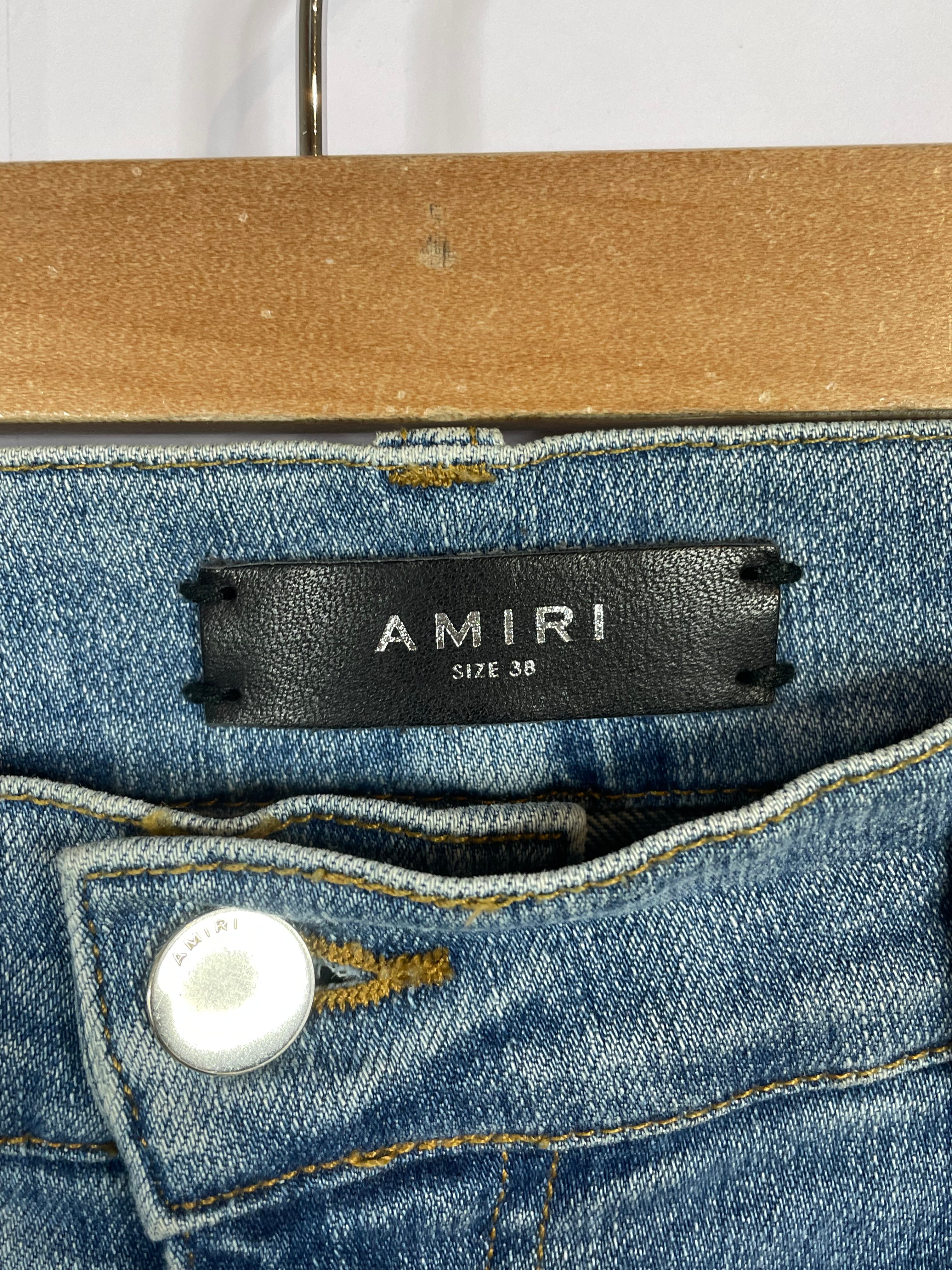 Amiri Plain Thrasher Light Wash Splatter Rip Used 38