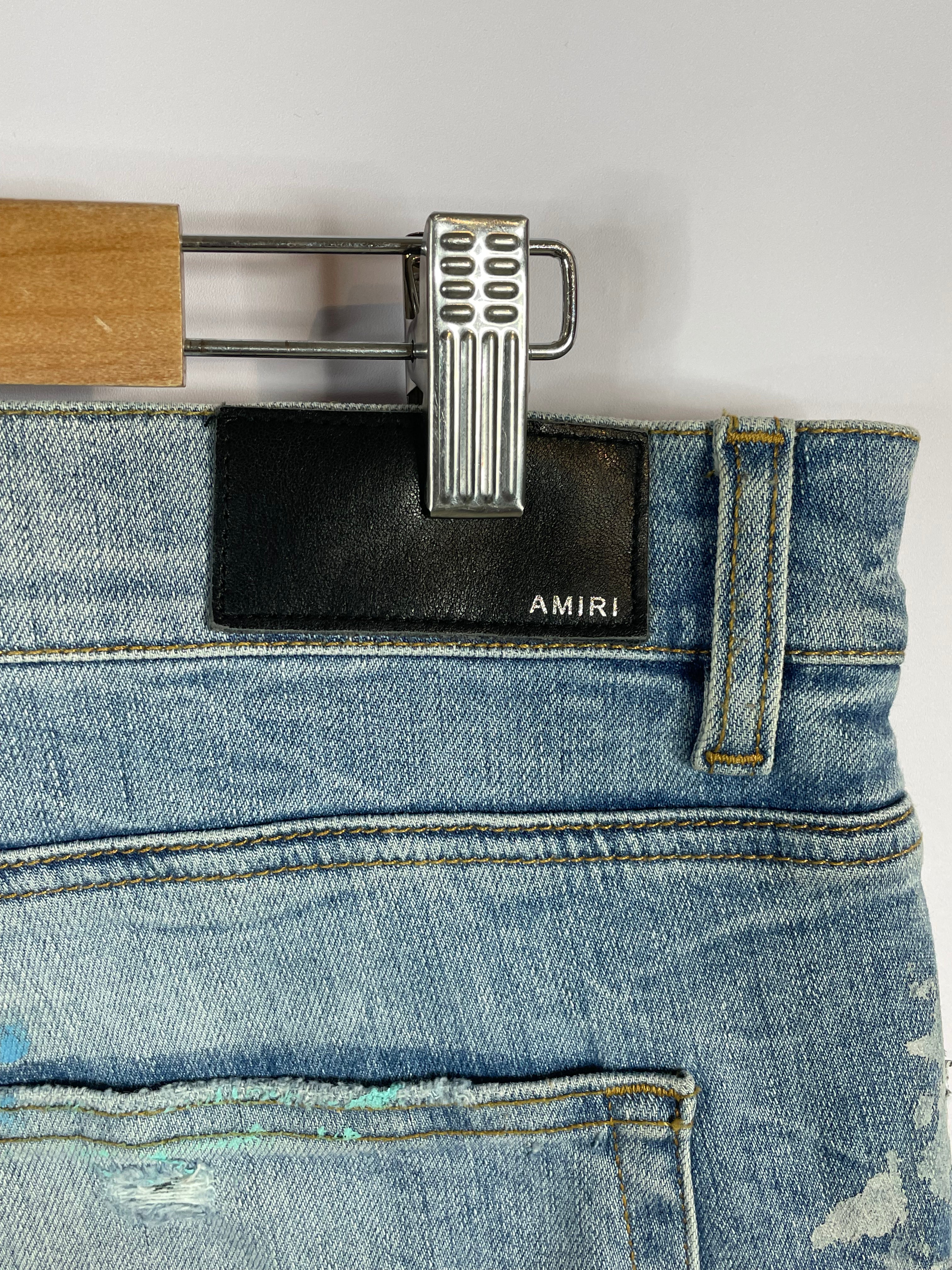 Amiri Plain Thrasher Light Wash Splatter Rip Used 38