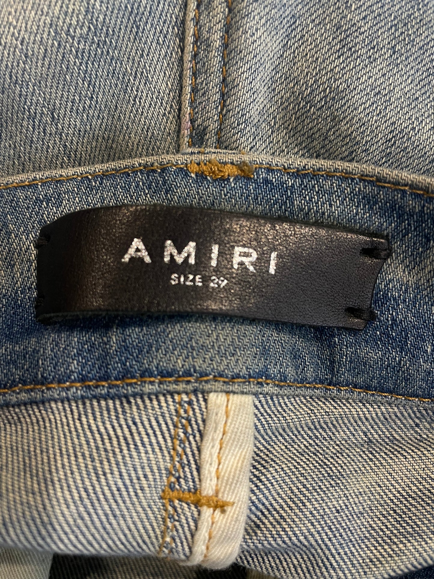 Amiri Orange Side Logo Light Wash Blue Jeans