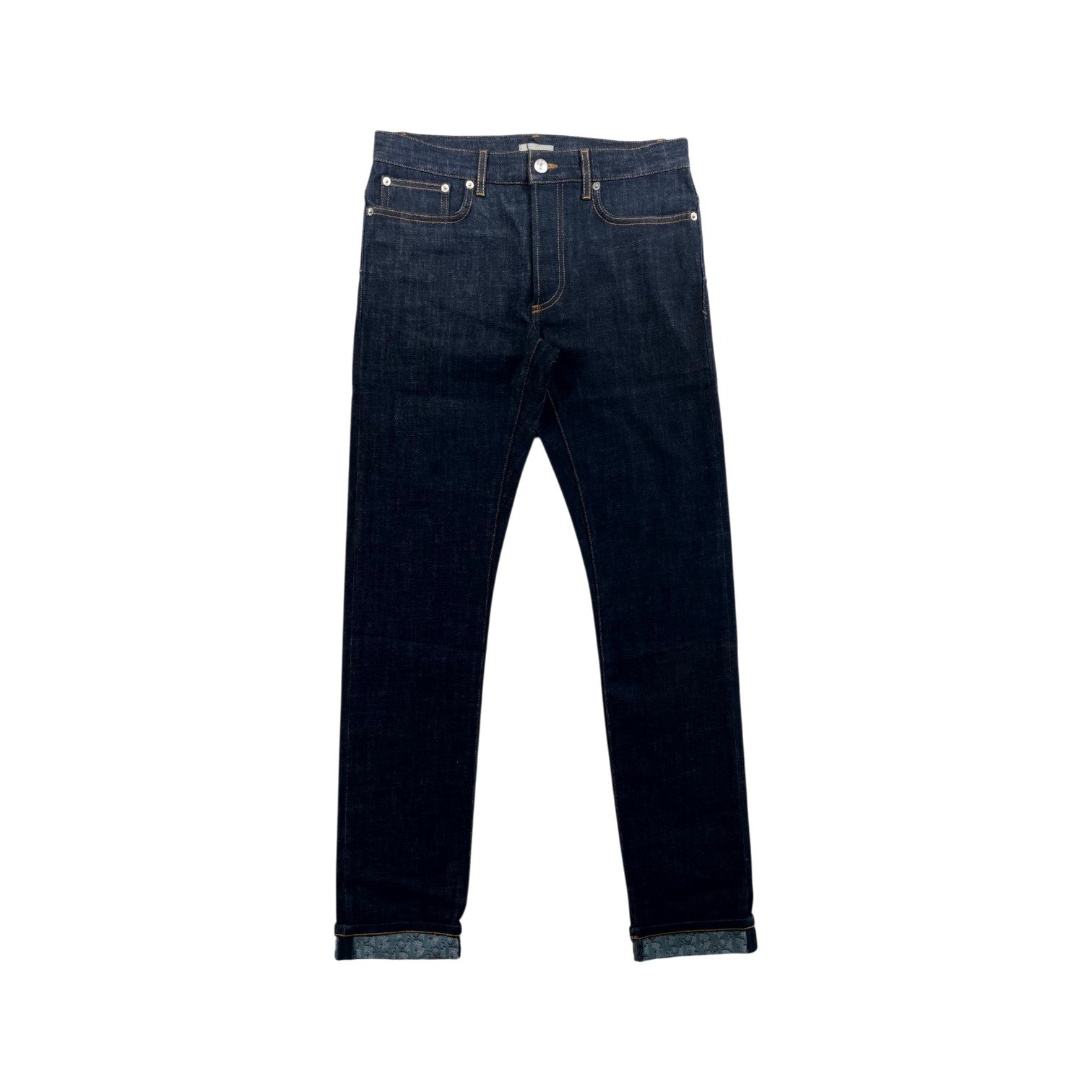 Dior "Oblique Cuff Logo" Navy Selvedge & Blue Jeans