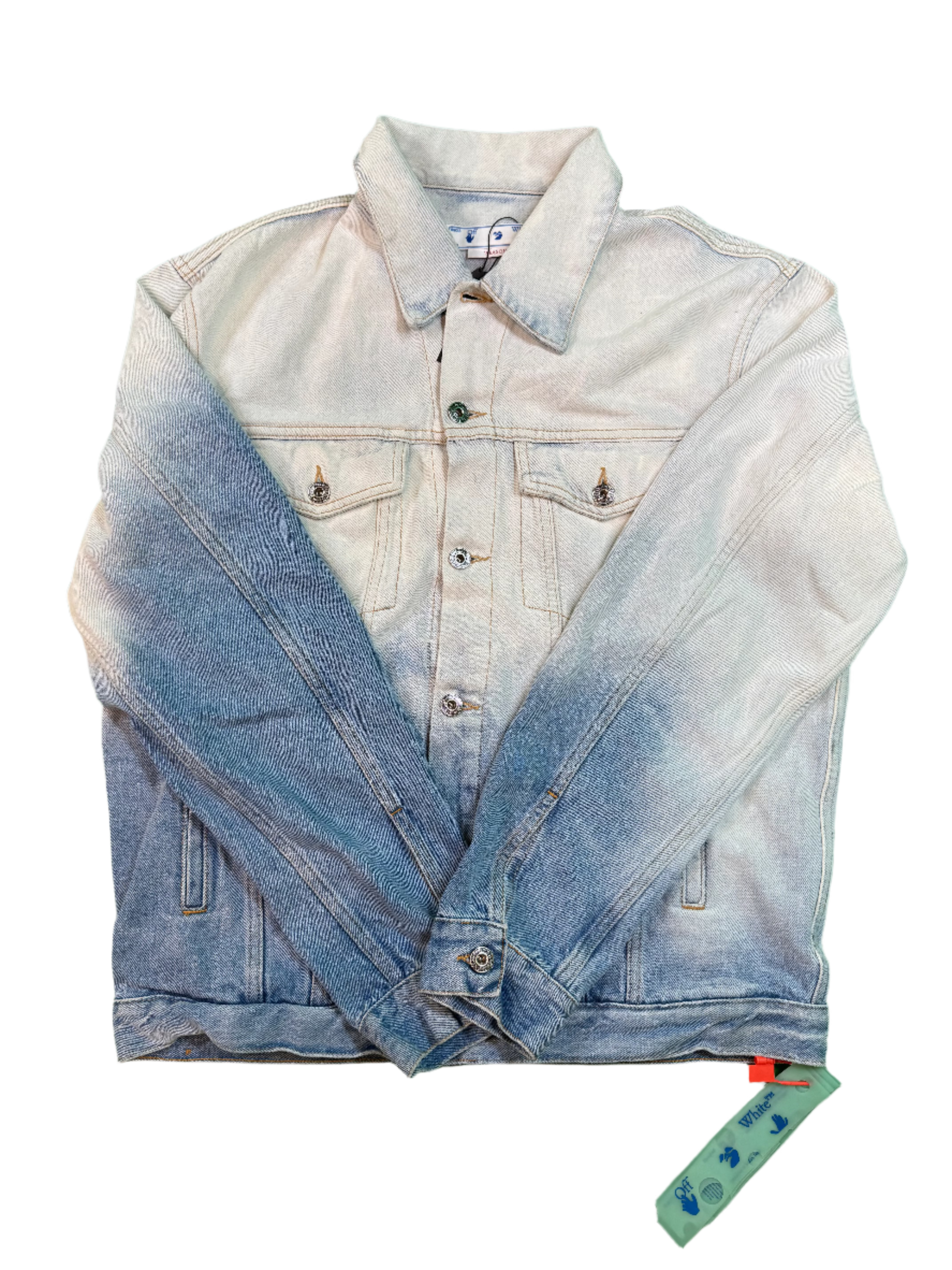 Off White Two Tone Denim Light Wash Blue Jacket