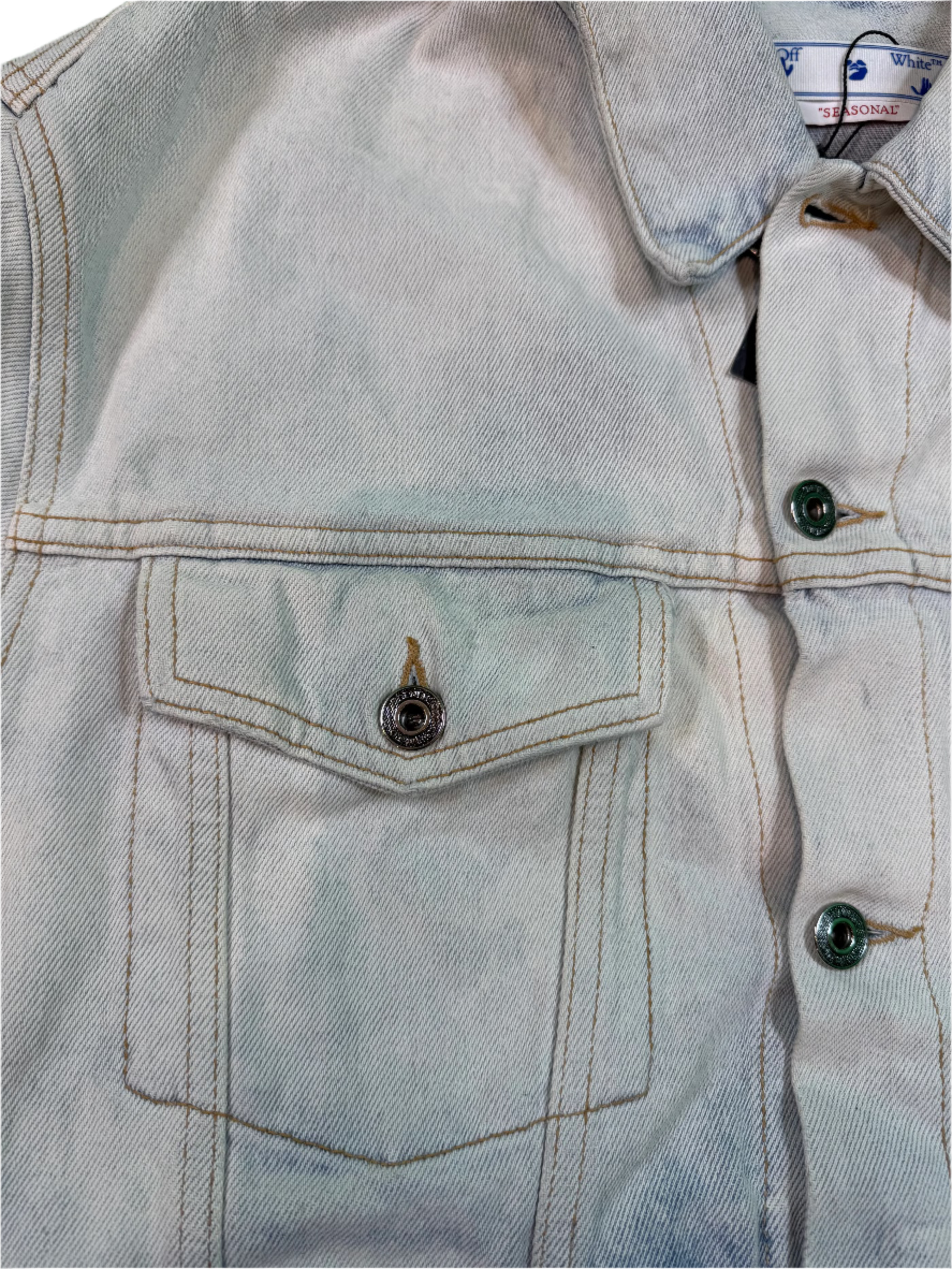 Off White Two Tone Denim Light Wash Blue Jacket