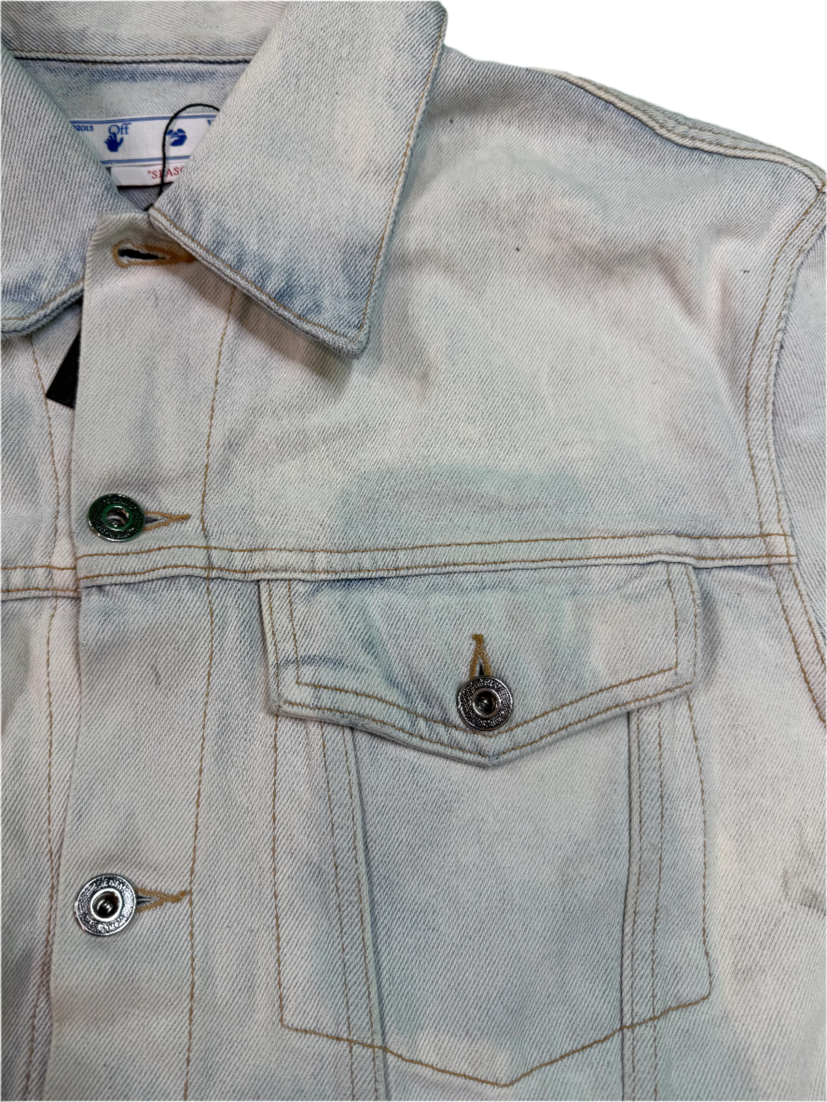 Off White Two Tone Denim Light Wash Blue Jacket