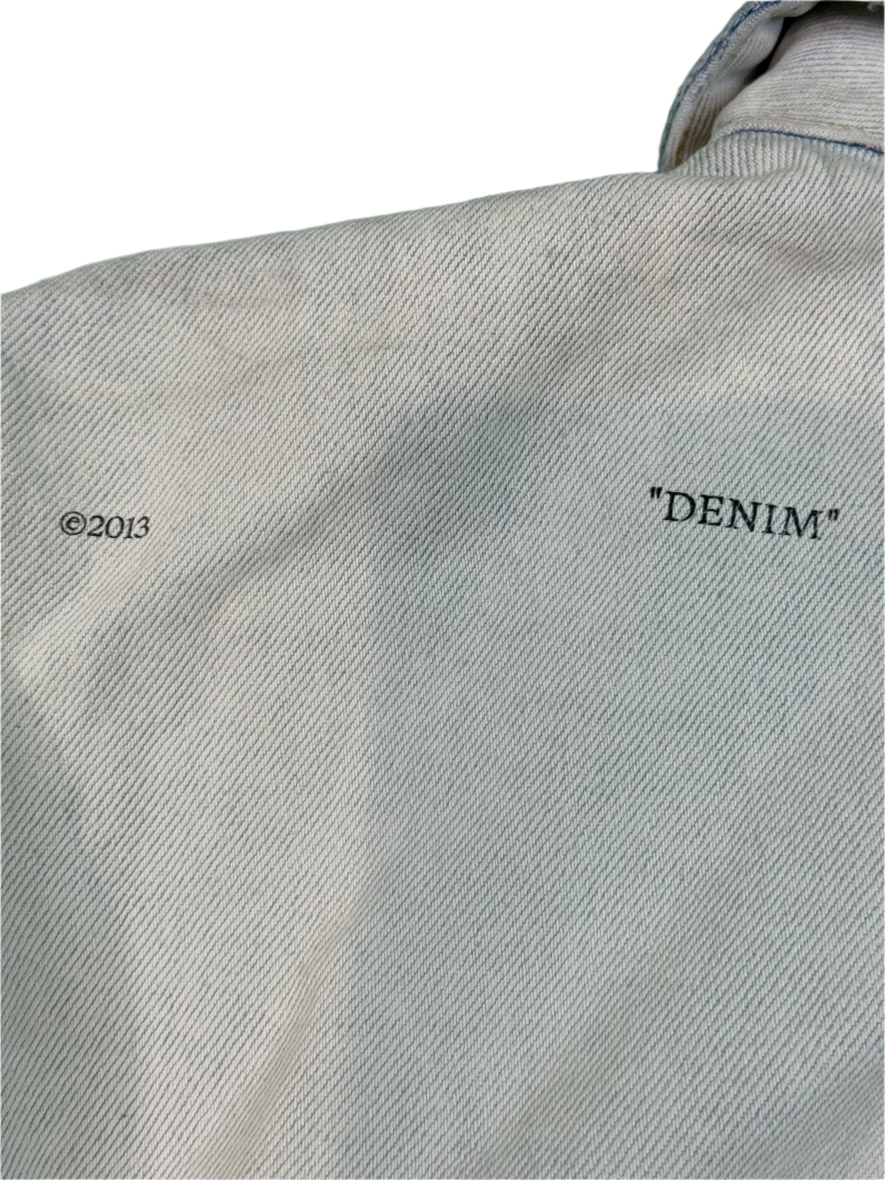 Off White Two Tone Denim Light Wash Blue Jacket