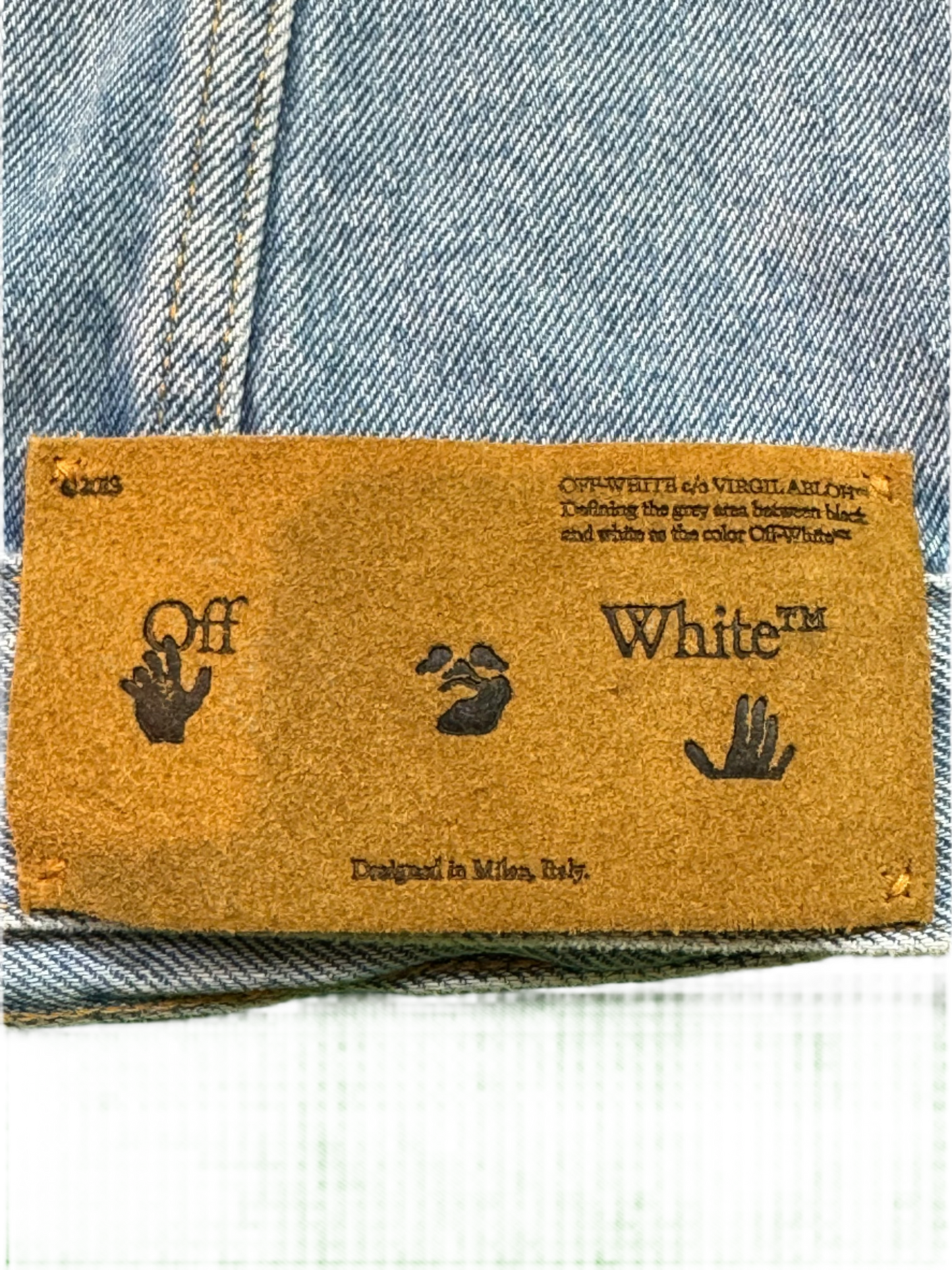 Off White Two Tone Denim Light Wash Blue Jacket