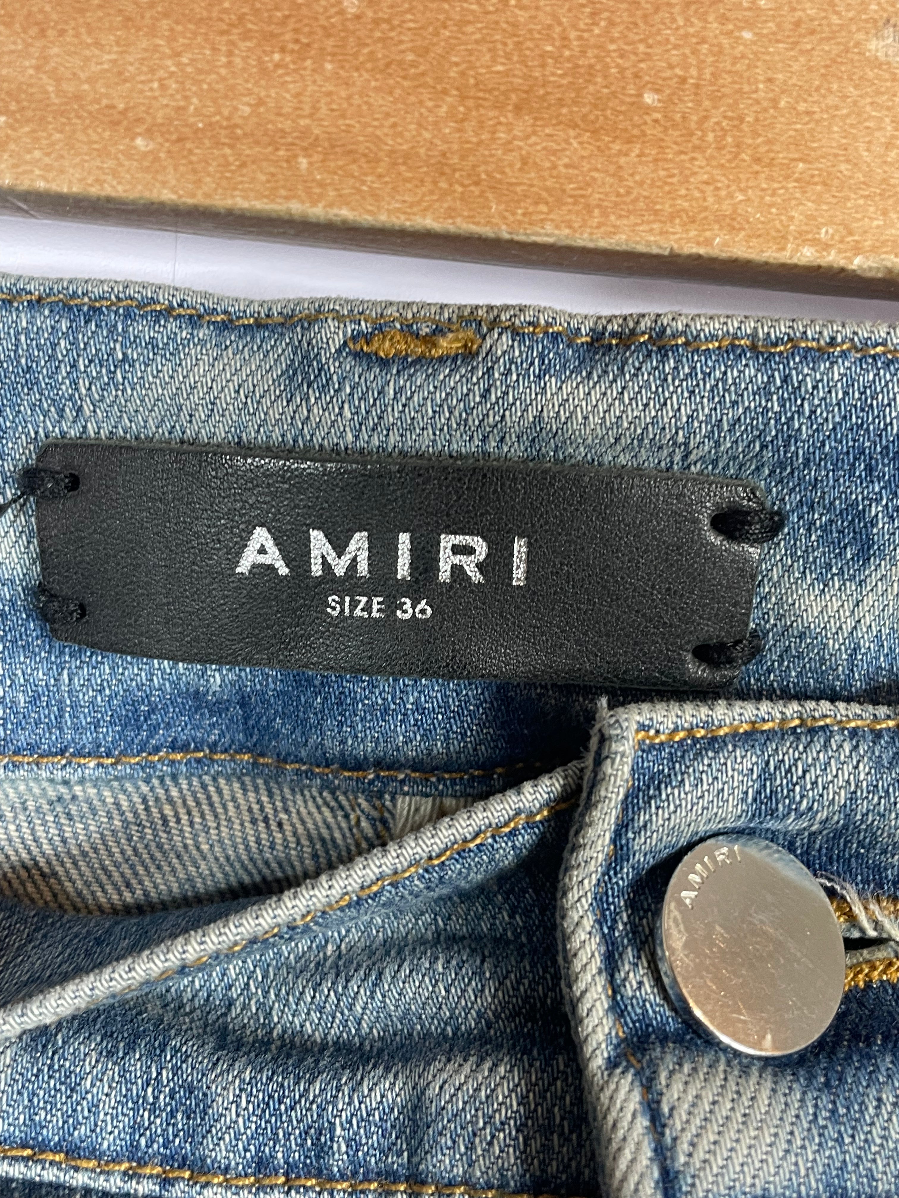 Amiri Jeans Light Wash Cheetah Thrasher Patch Used 36