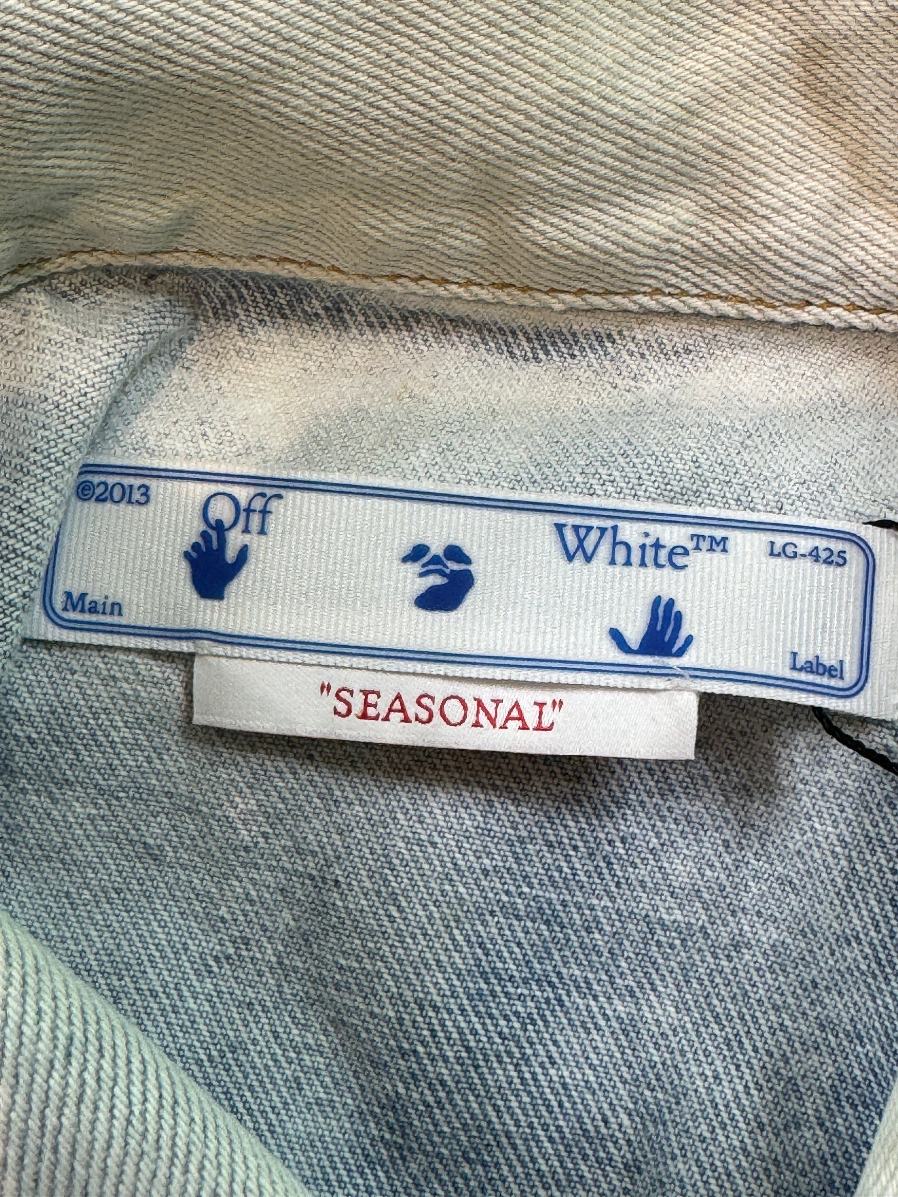 Off White Two Tone Denim Light Wash Blue Jacket