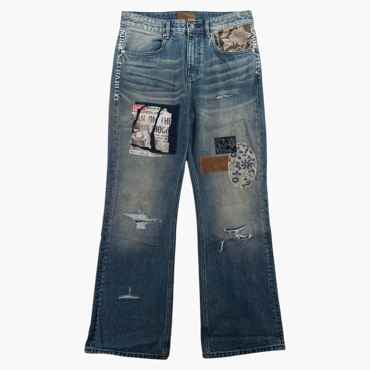Birth Of A Royal Child Patchwork Faded Jeans