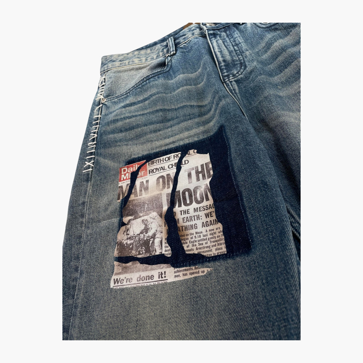 Birth Of A Royal Child Patchwork Faded Jeans