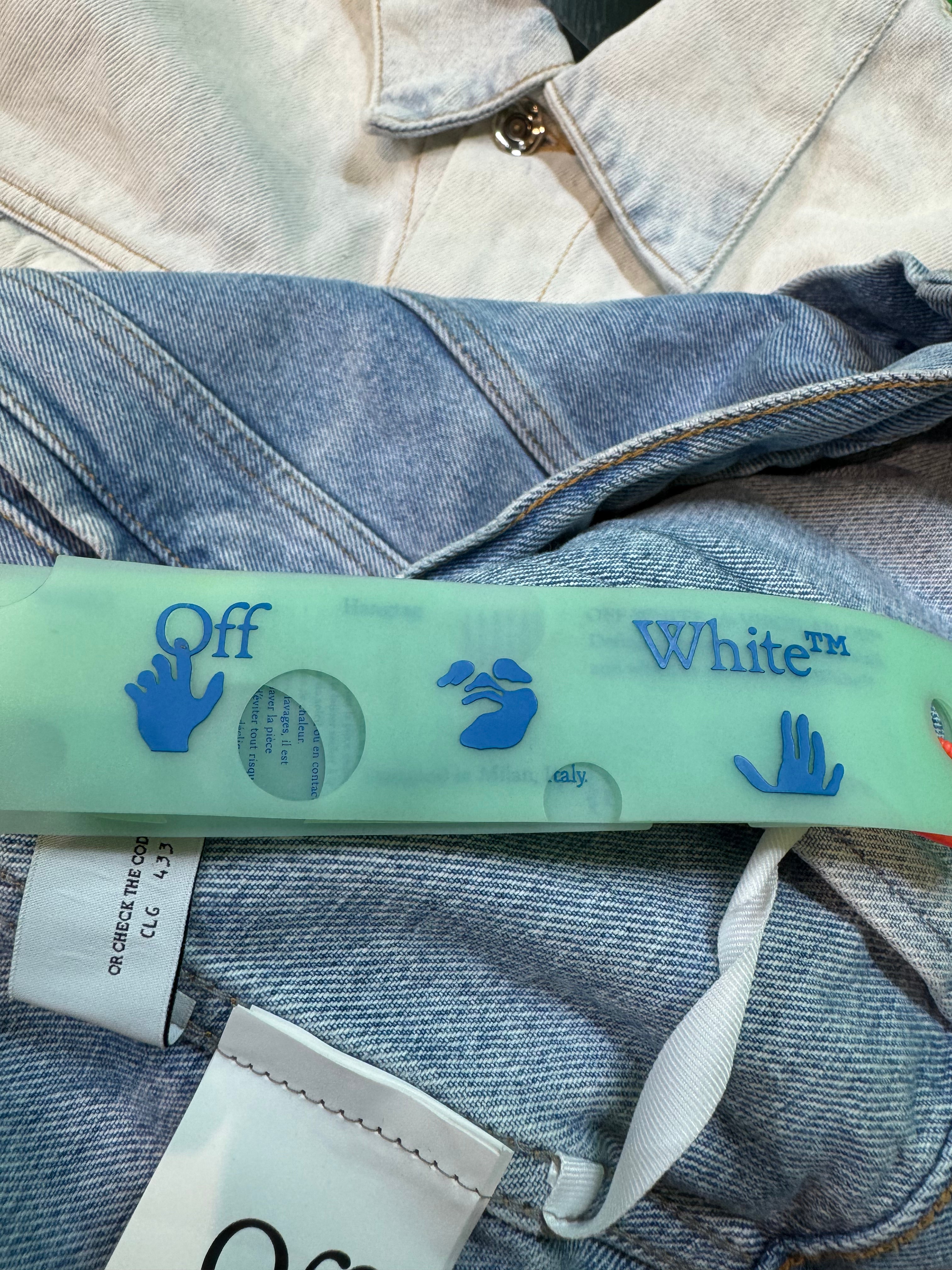 Off White Two Tone Denim Light Wash Blue Jacket