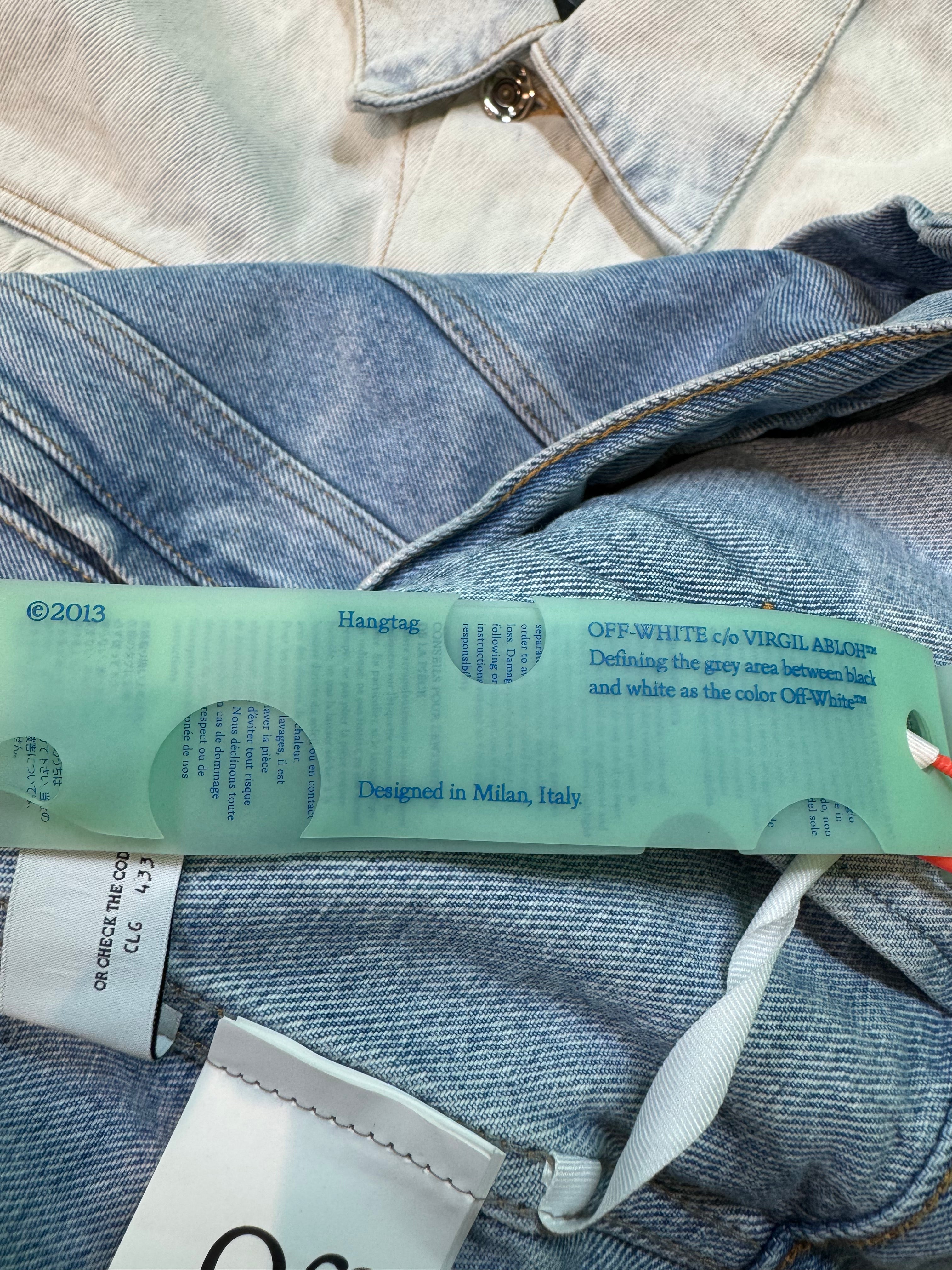 Off White Two Tone Denim Light Wash Blue Jacket