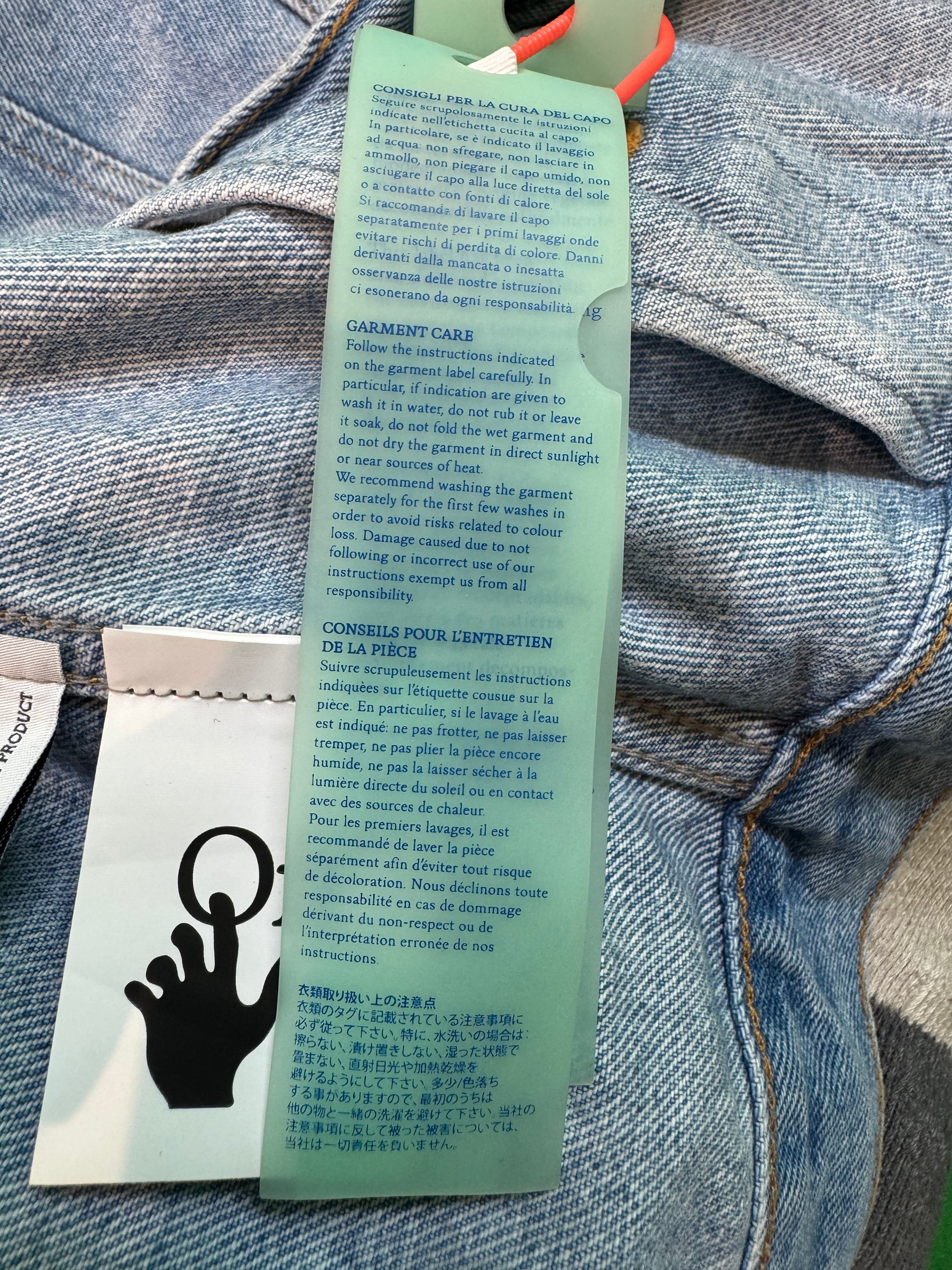 Off White Two Tone Denim Light Wash Blue Jacket