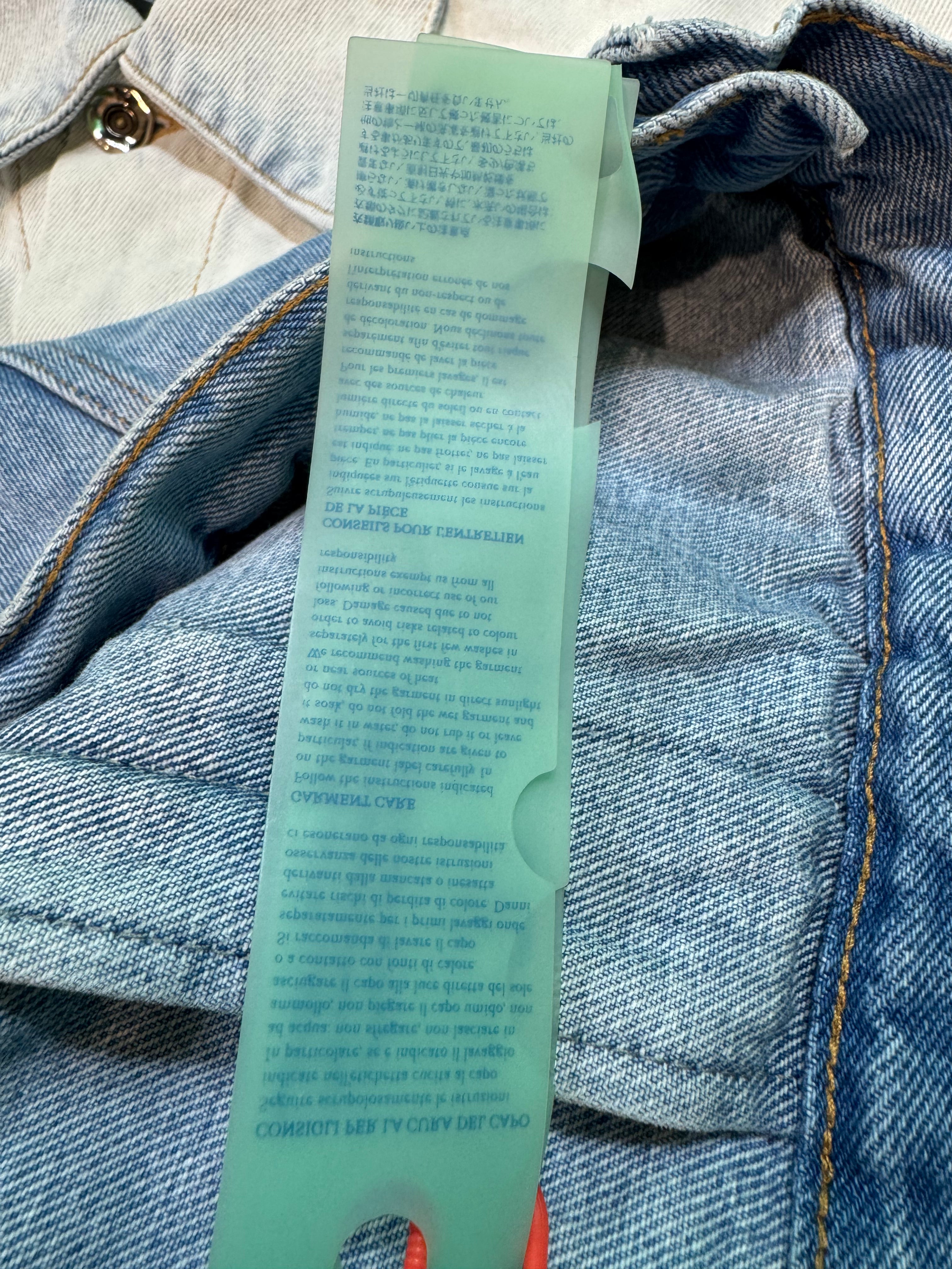 Off White Two Tone Denim Light Wash Blue Jacket