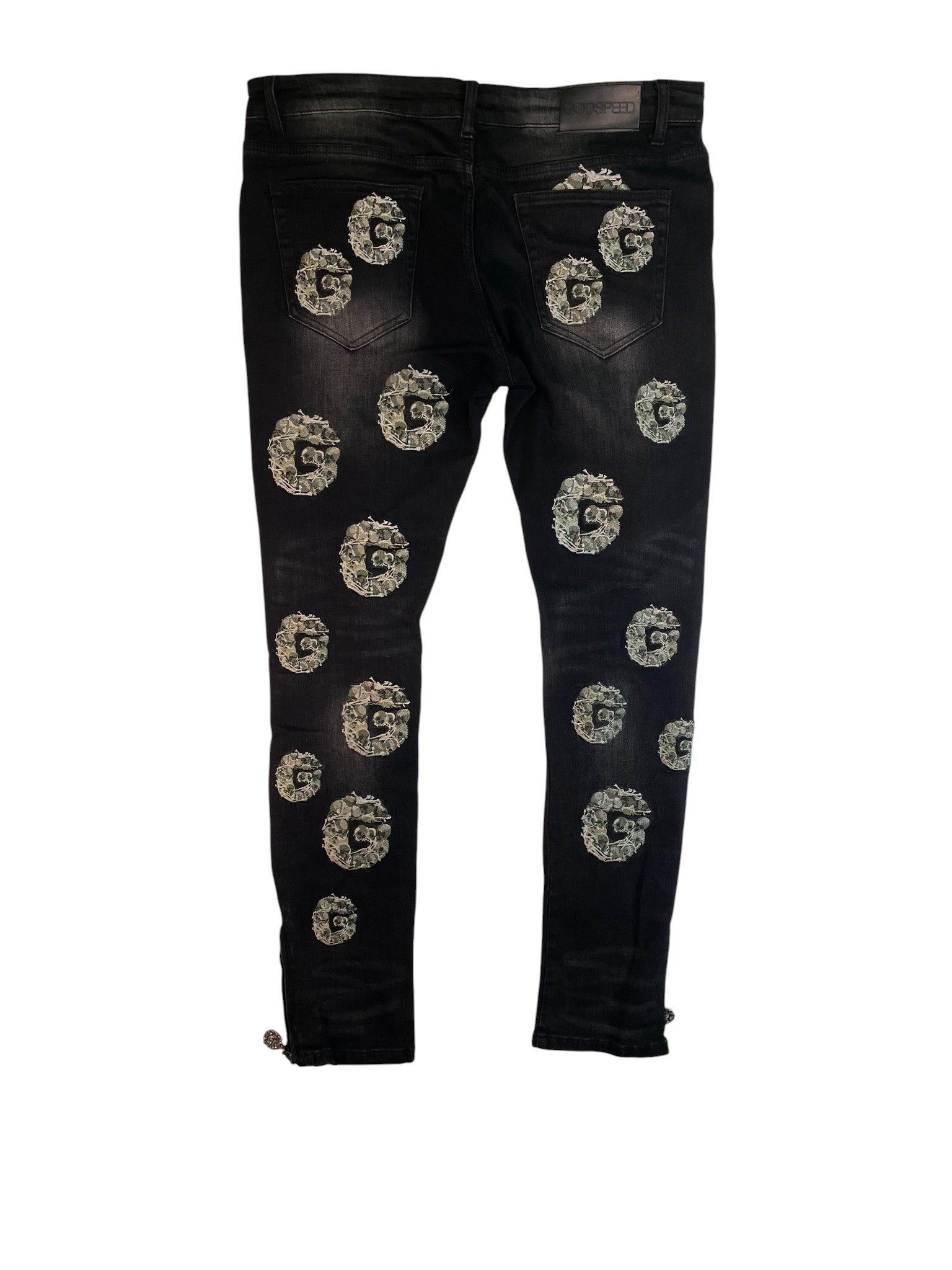 Godspeed 'Skulls Embroidery' Black & Green Jeans
